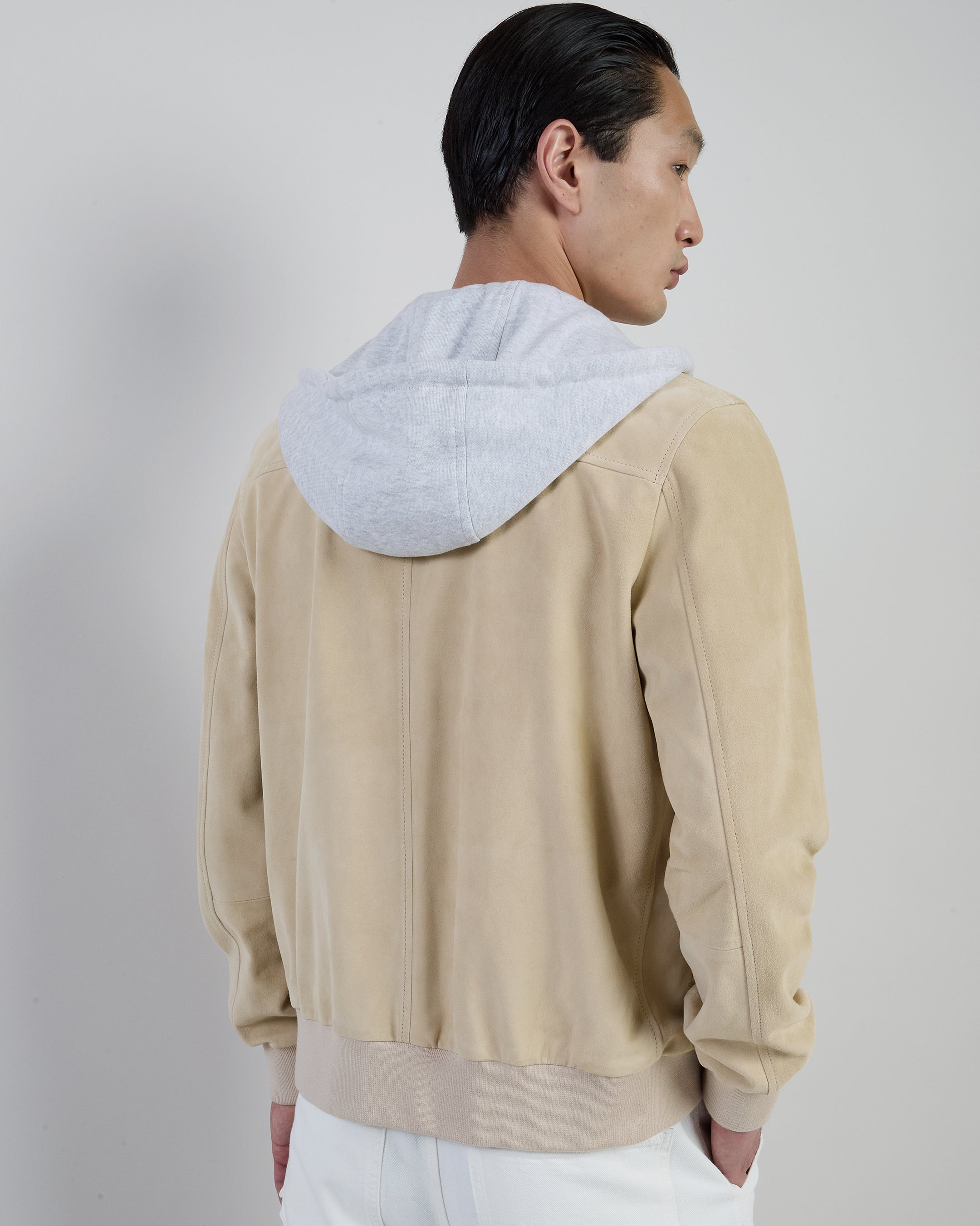 Men's Suede and Jersey Bomber Jacket with Hood - 7