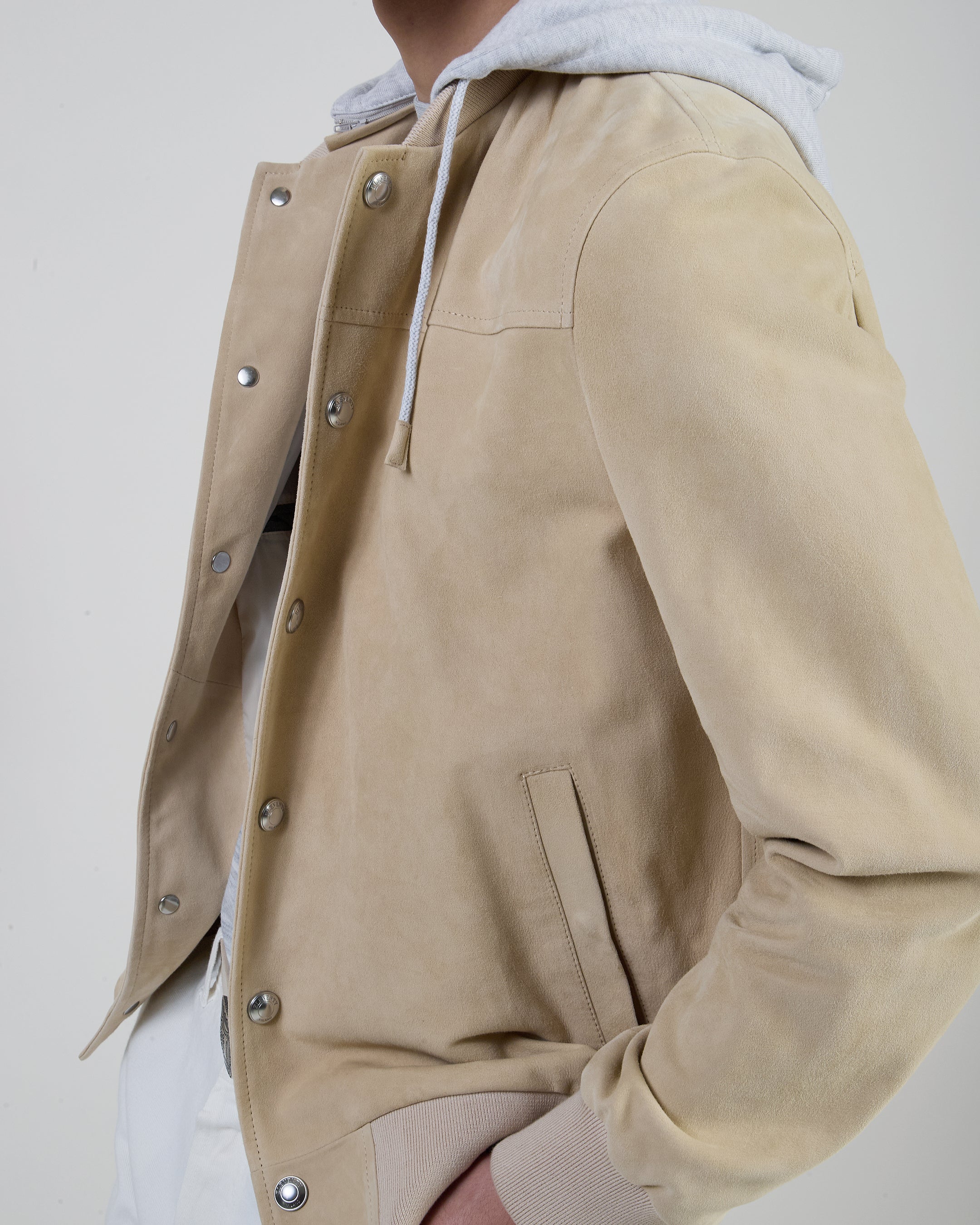 Men's Suede and Jersey Bomber Jacket with Hood - 8