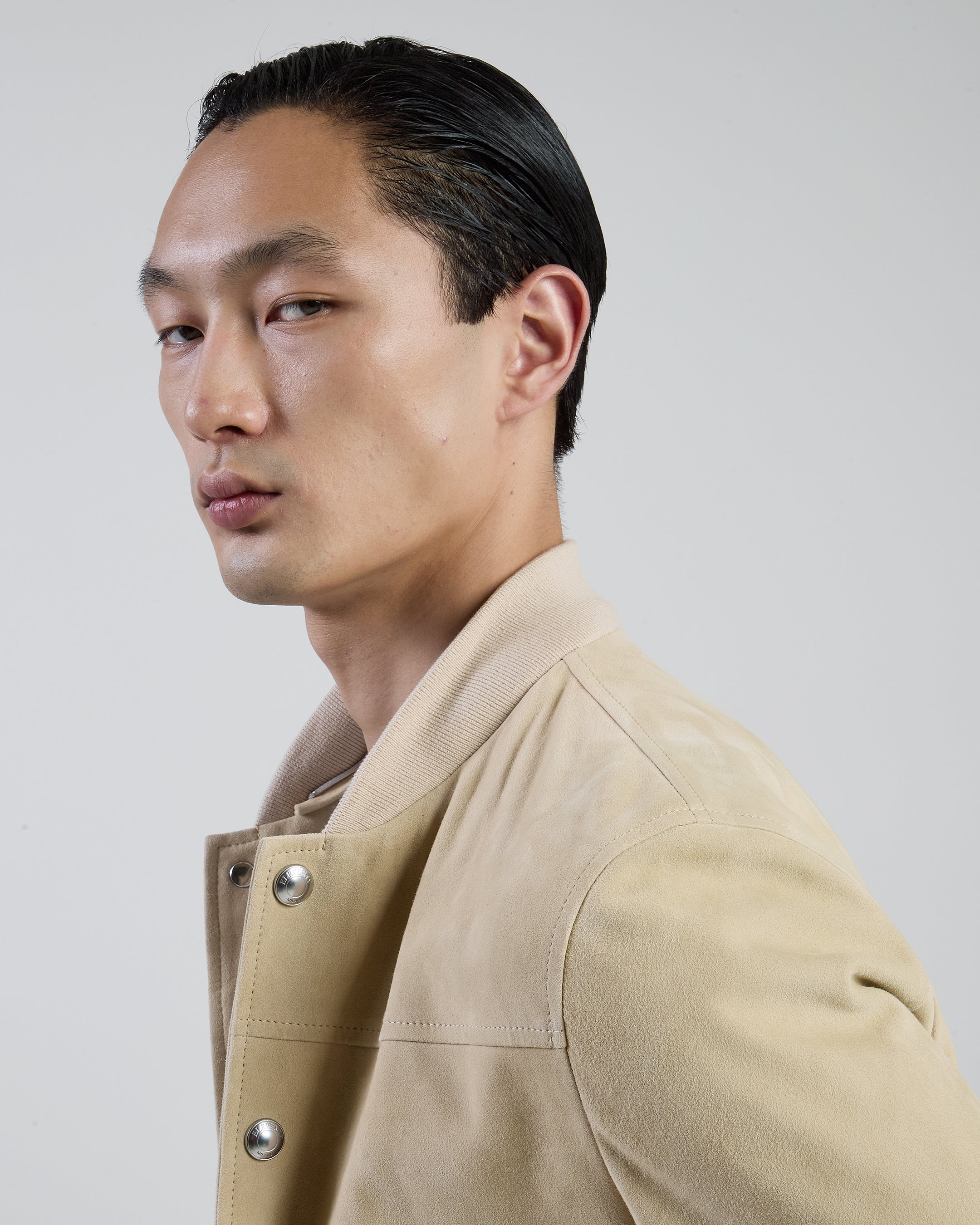 Men's Suede and Jersey Bomber Jacket with Hood