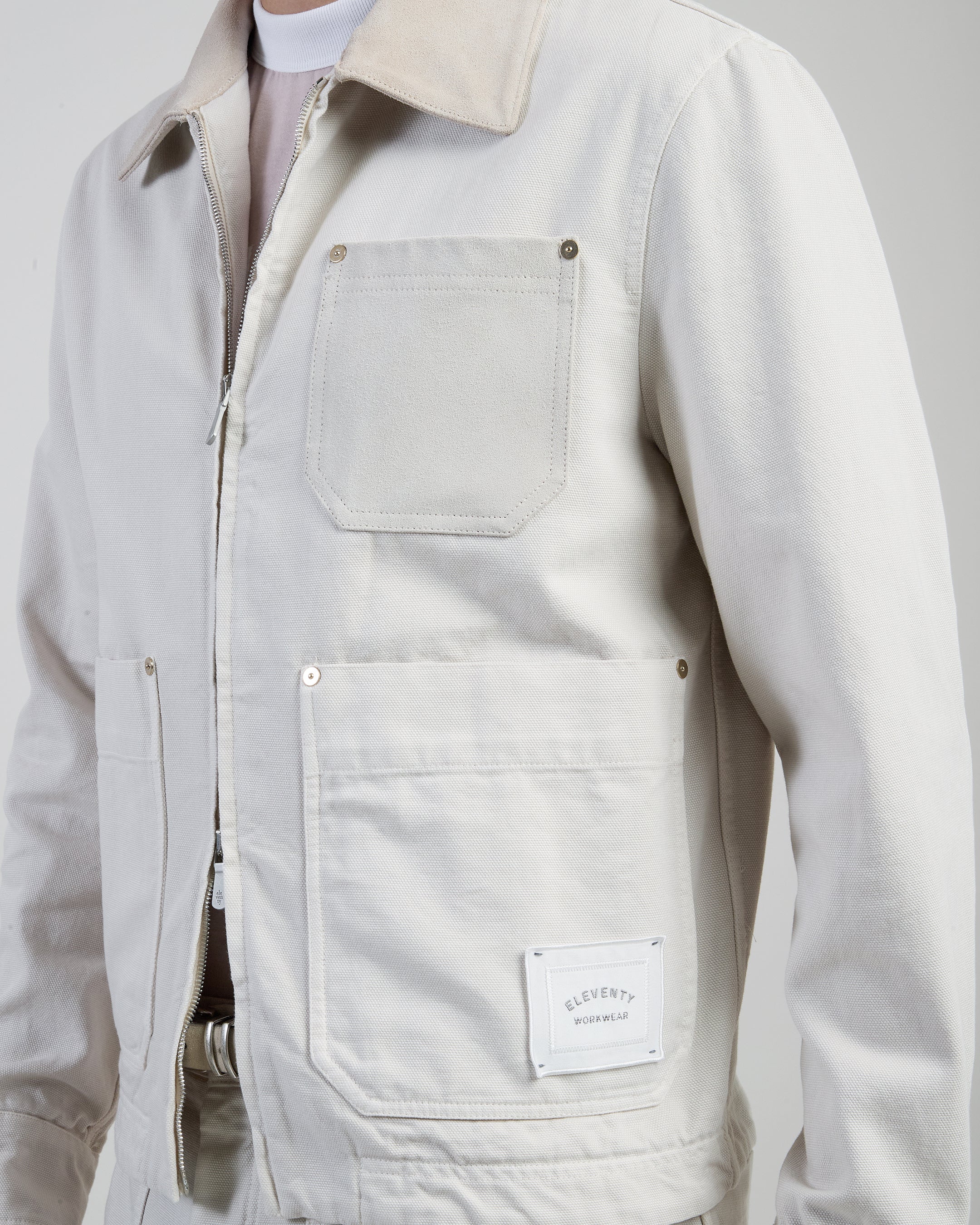 Dual-Material Cotton and Leather Workwear Jacket - 4