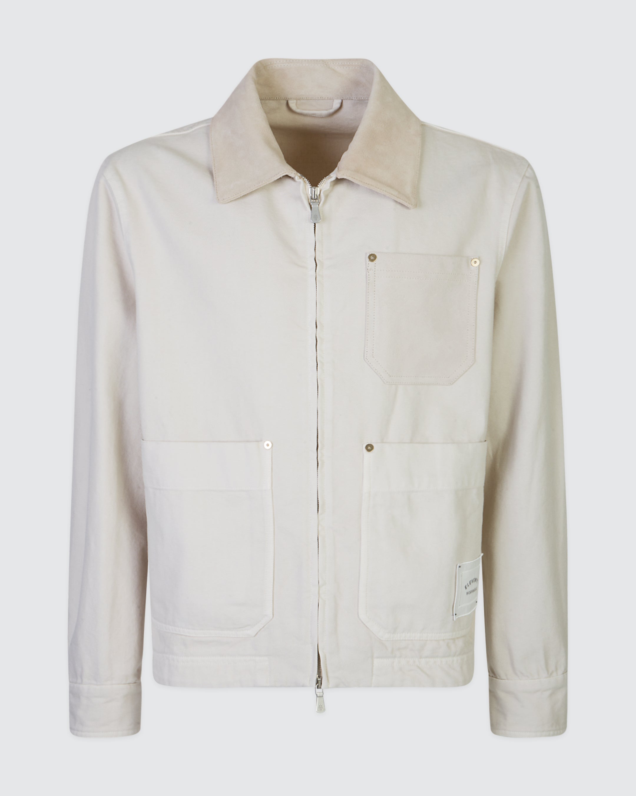 Dual-Material Cotton and Leather Workwear Jacket