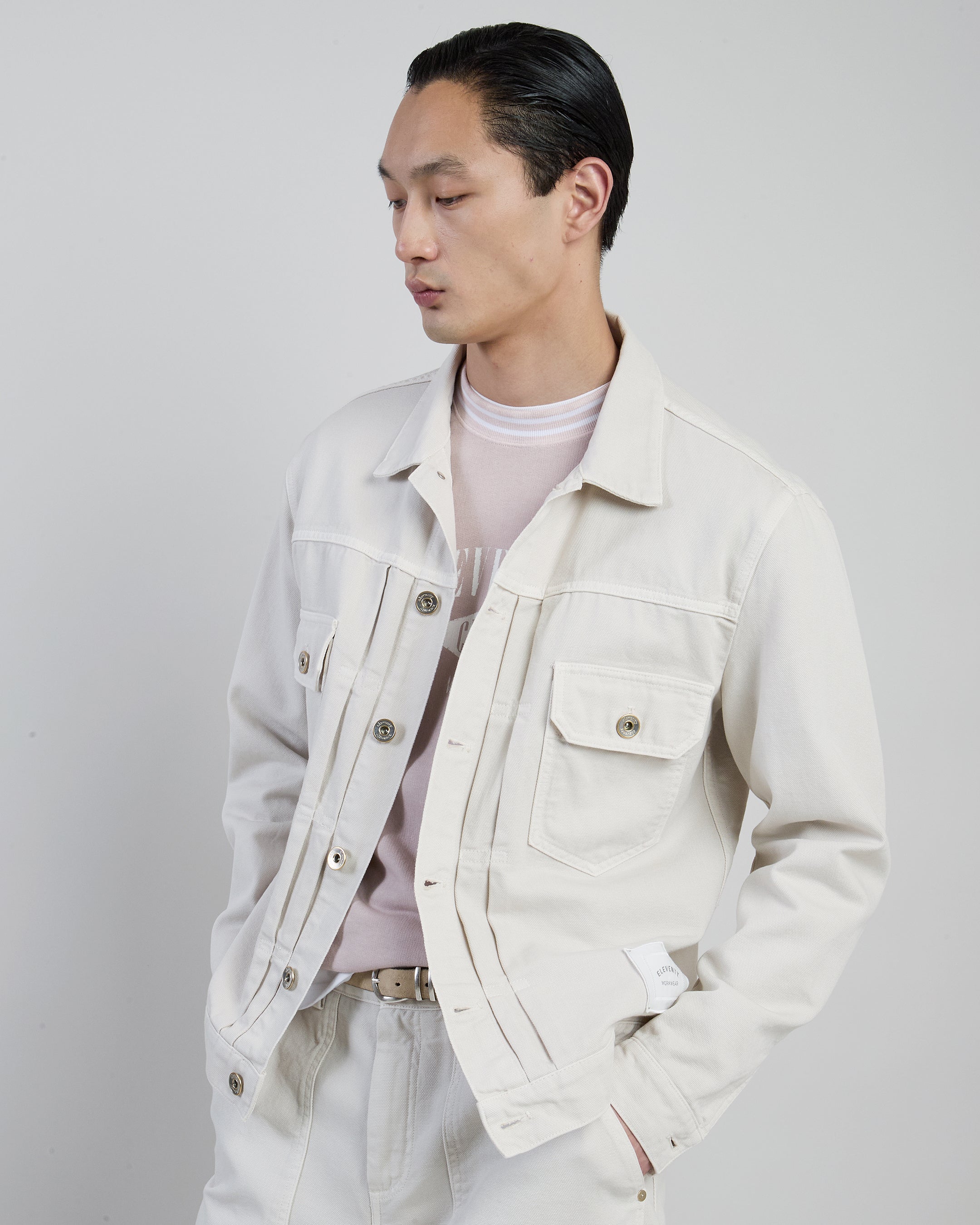 Men's Garment-Dyed Cotton Jacket with Pleated Details - 1