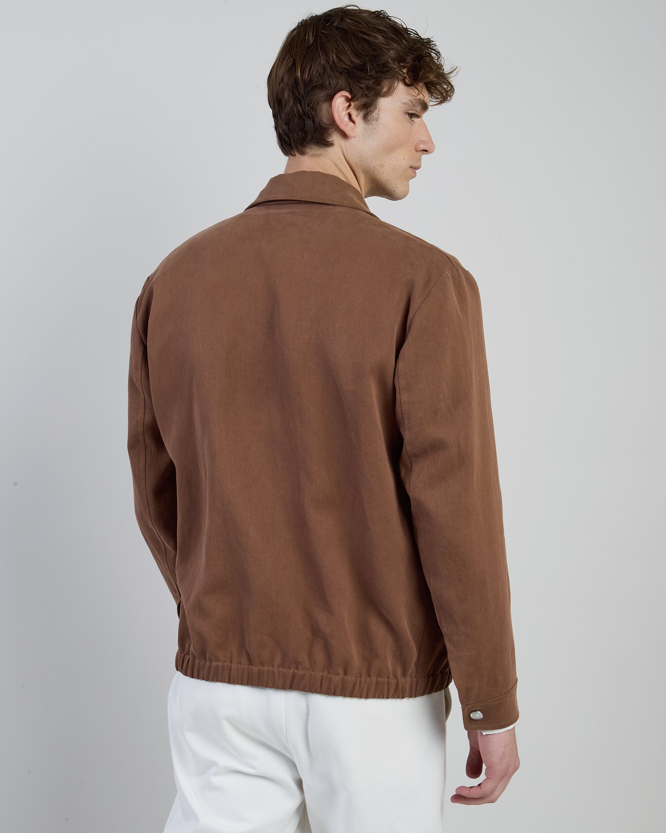Men's Linen Bomber Jacket with Shirt Collar and Zip - 2