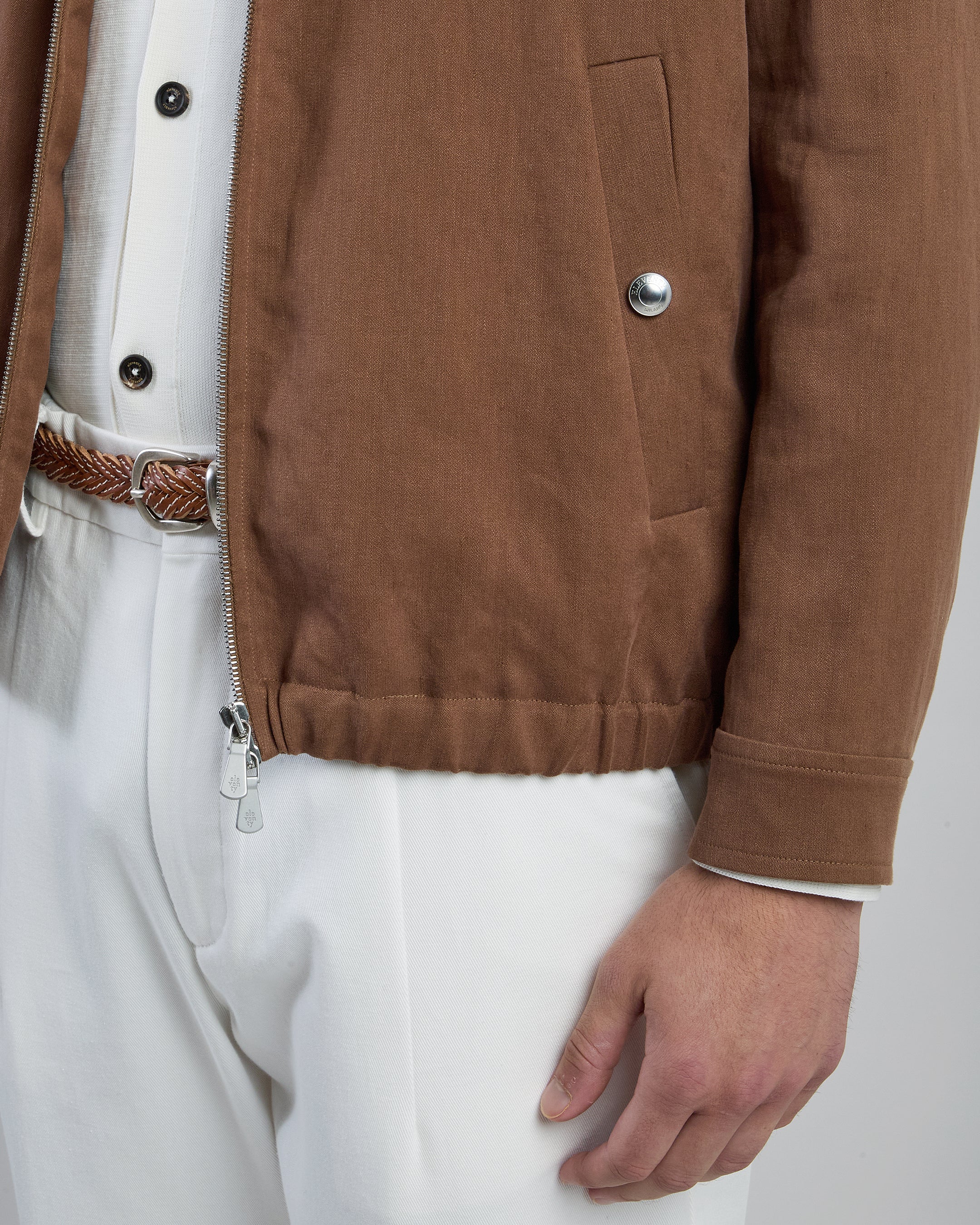 Men's Linen Bomber Jacket with Shirt Collar and Zip