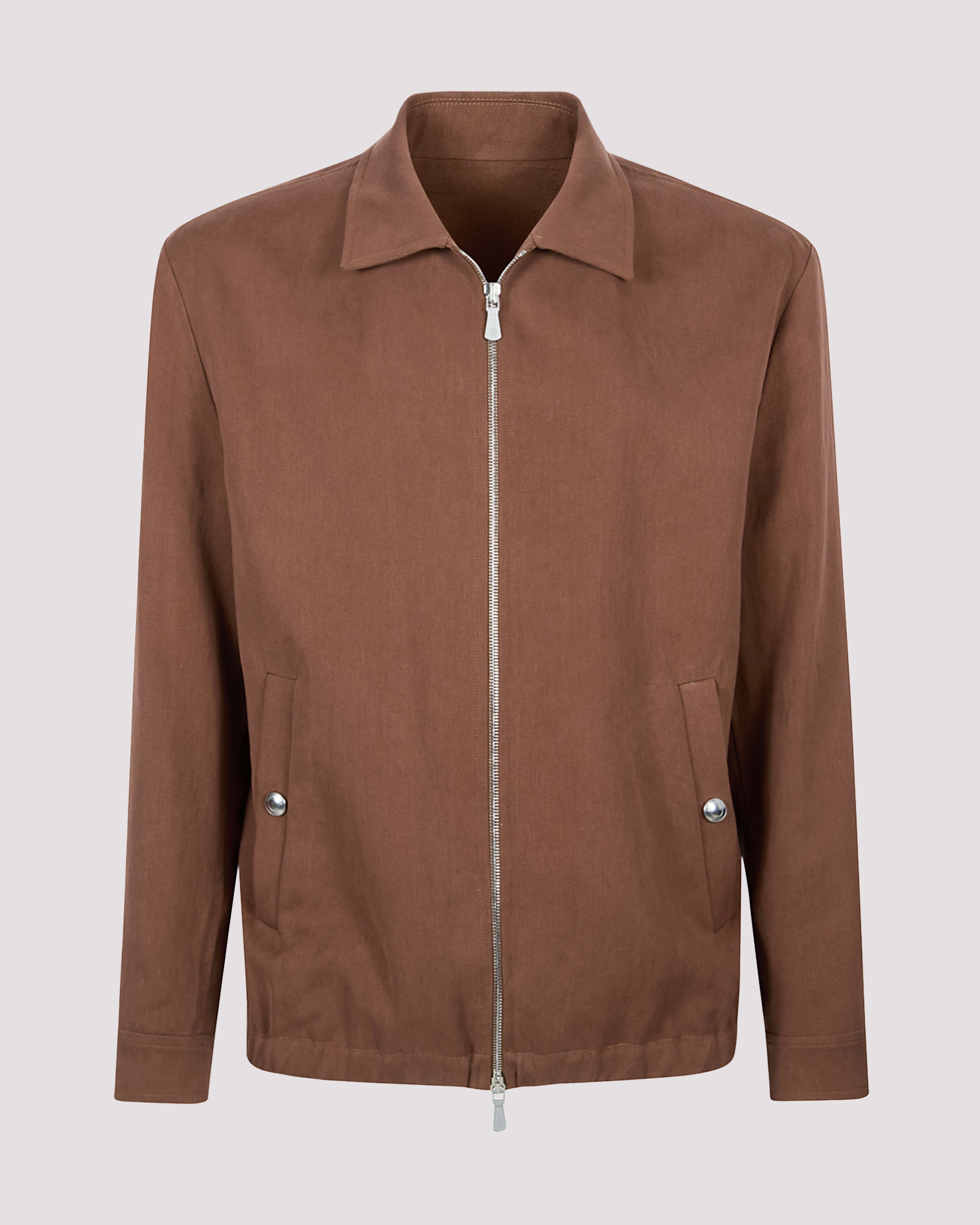 Men's Linen Bomber Jacket with Shirt Collar and Zip - 4