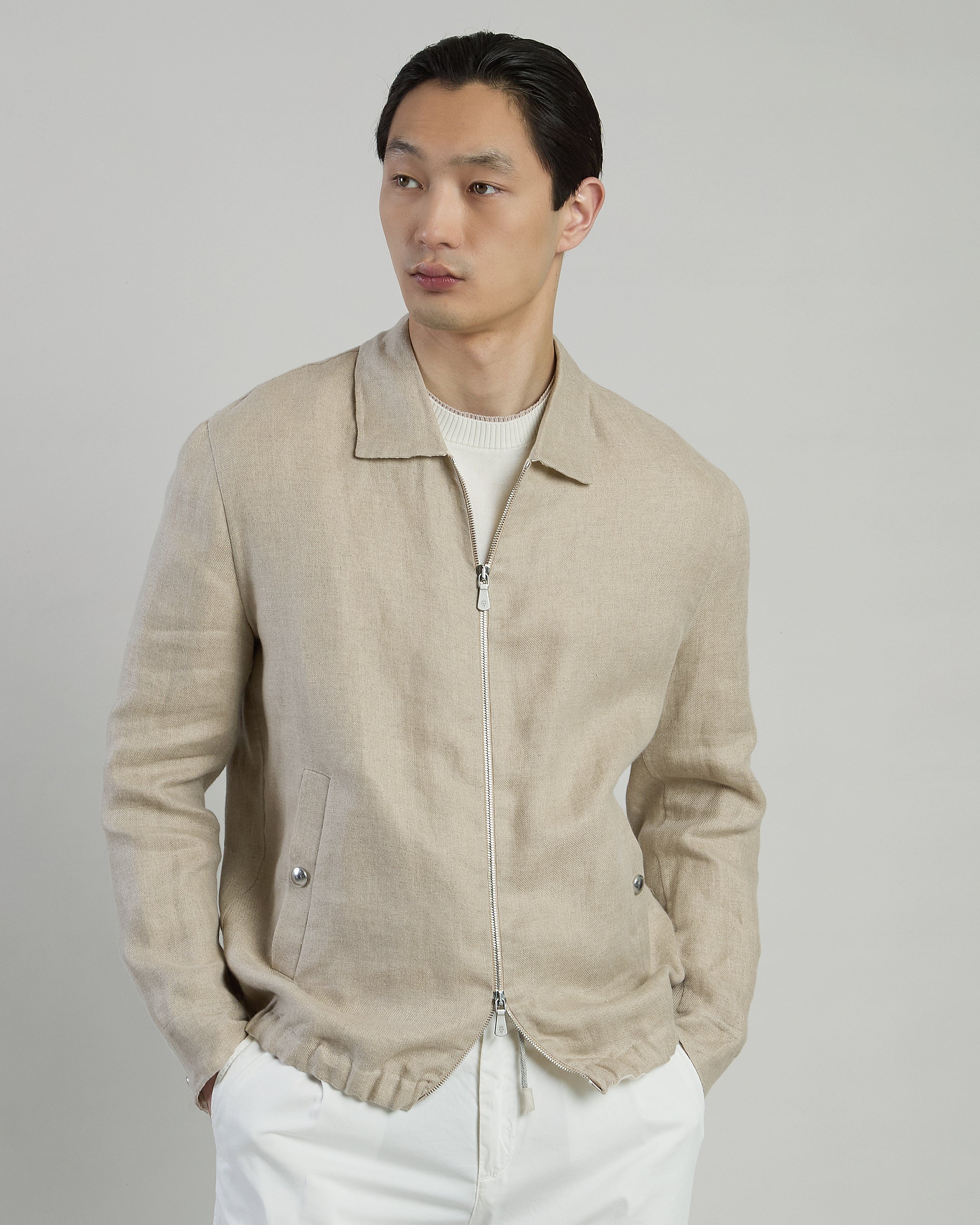 Men's Relaxed Fit Cool Linen and Silk Bomber Jacket