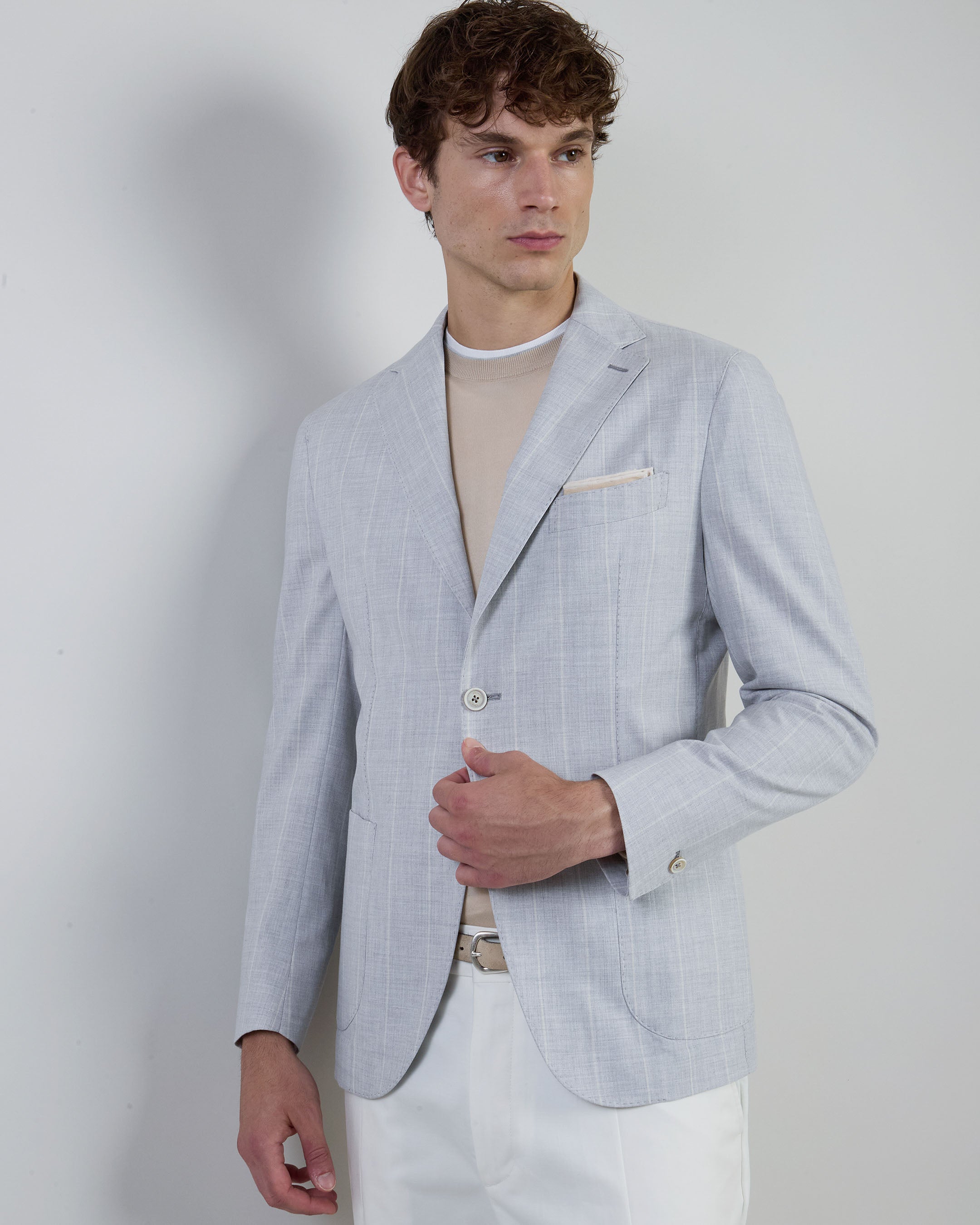 Slim Fit Single-Breasted Wool Cotton Silk Jacket