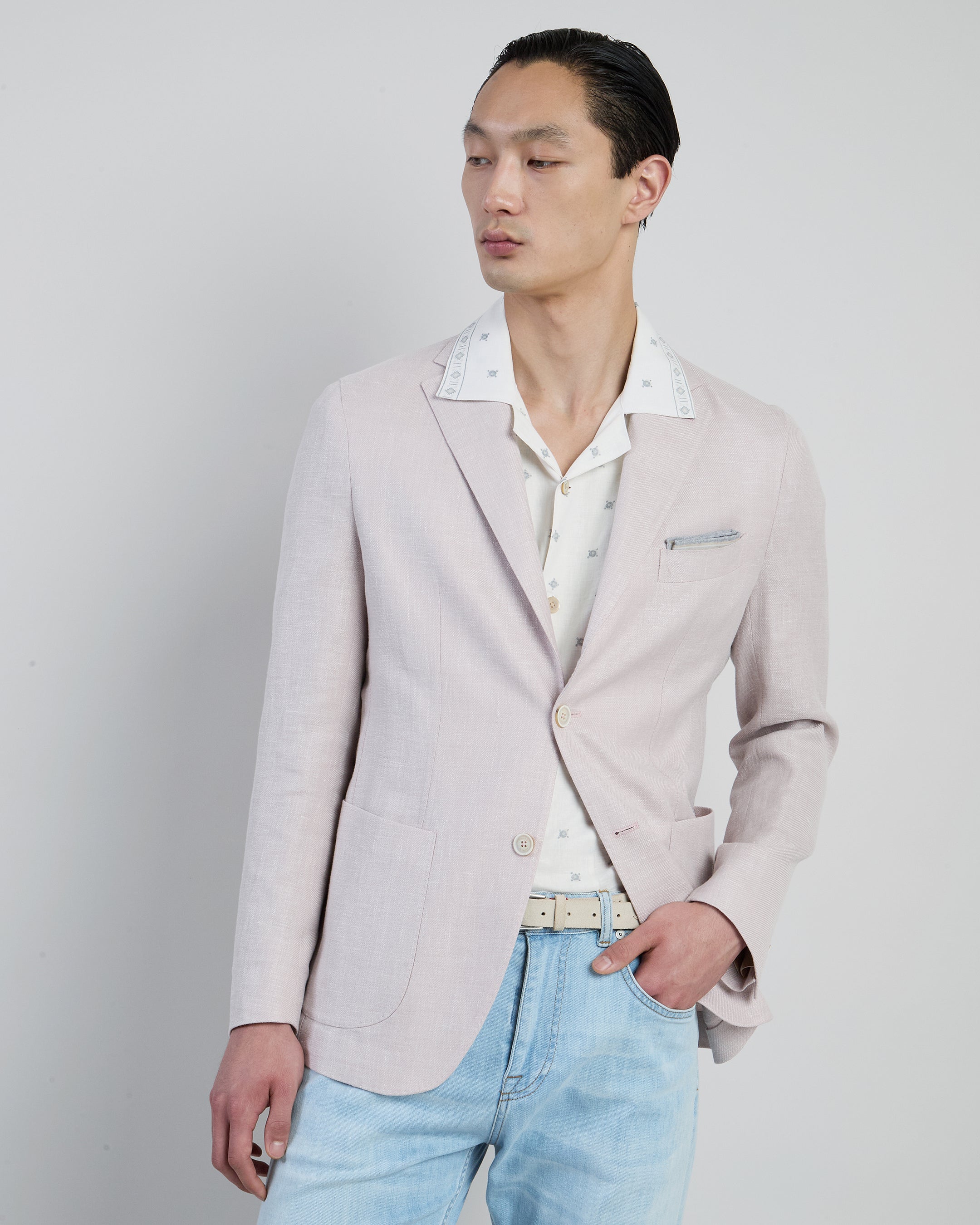 Men's Slim Fit Single-Breasted Linen Wool Silk Jacket
