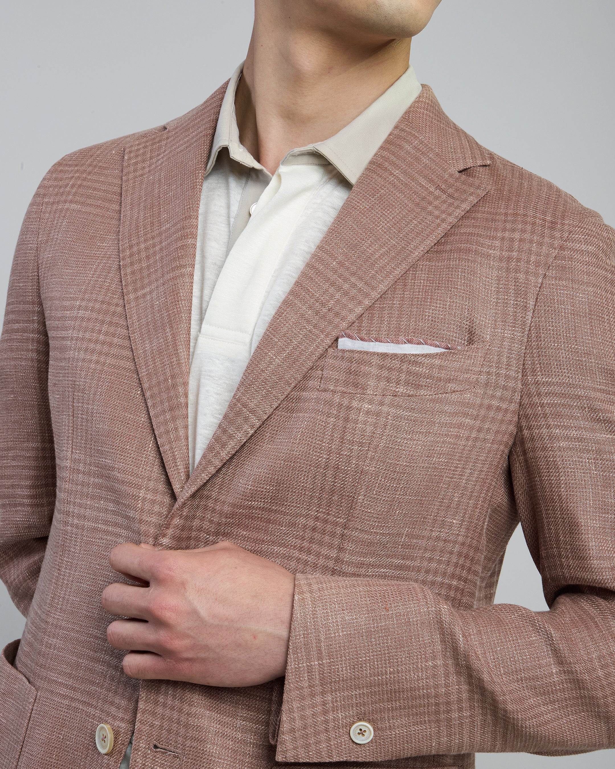 Slim Fit Linen Wool and Silk Single-Breasted Jacket
