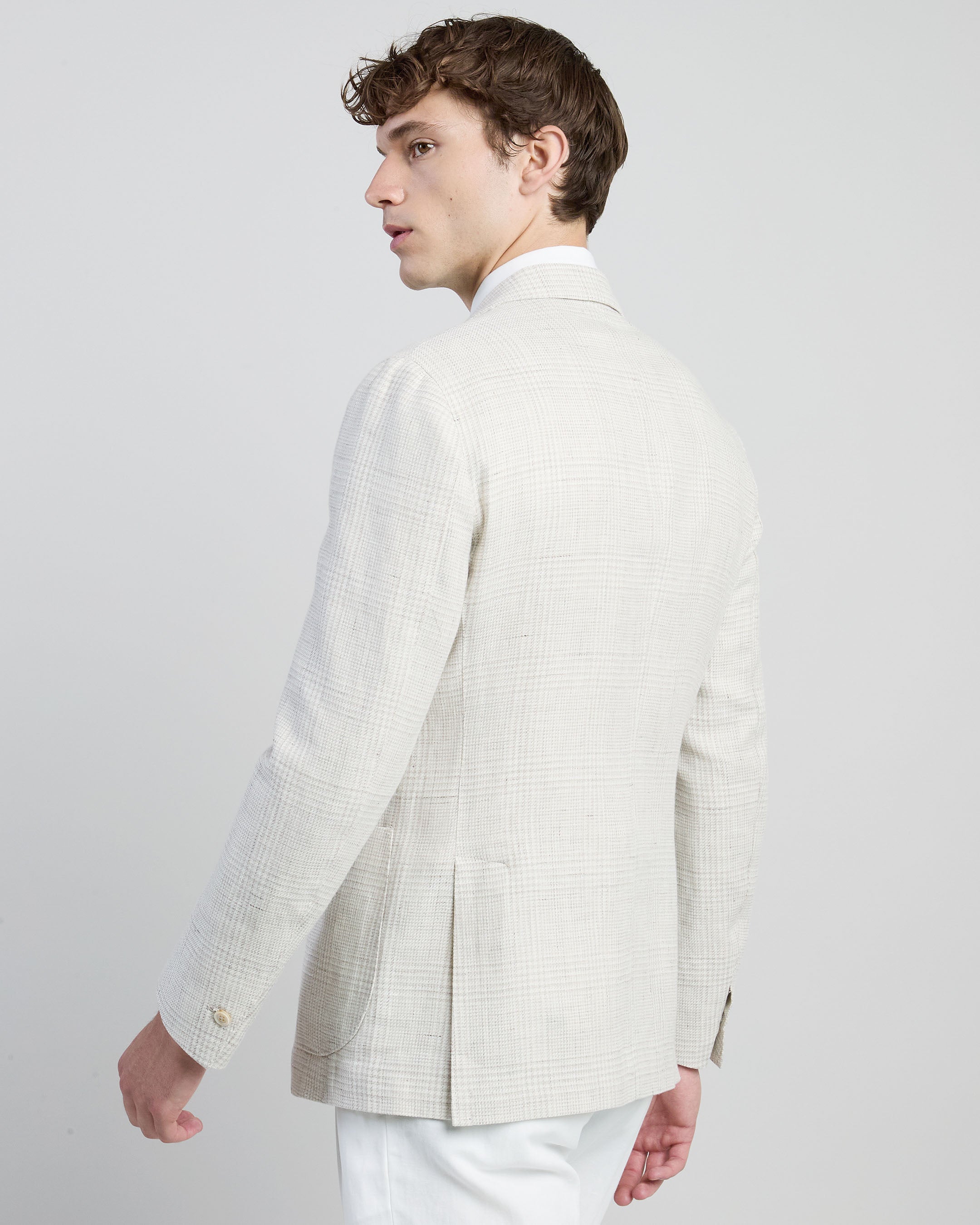 Slim Fit Single-Breasted Linen and Wool Jacket alternative
