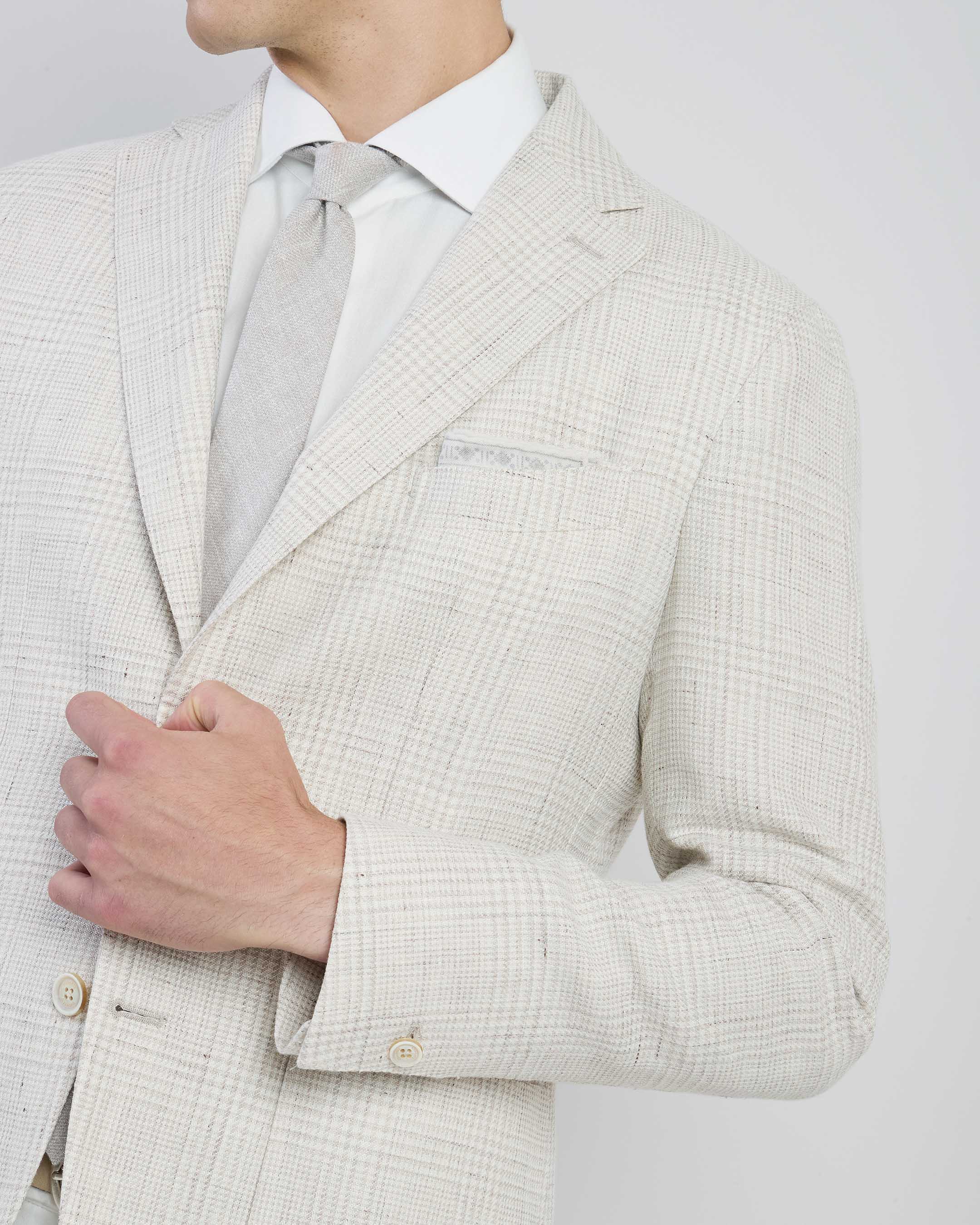 Slim Fit Single-Breasted Linen and Wool Jacket