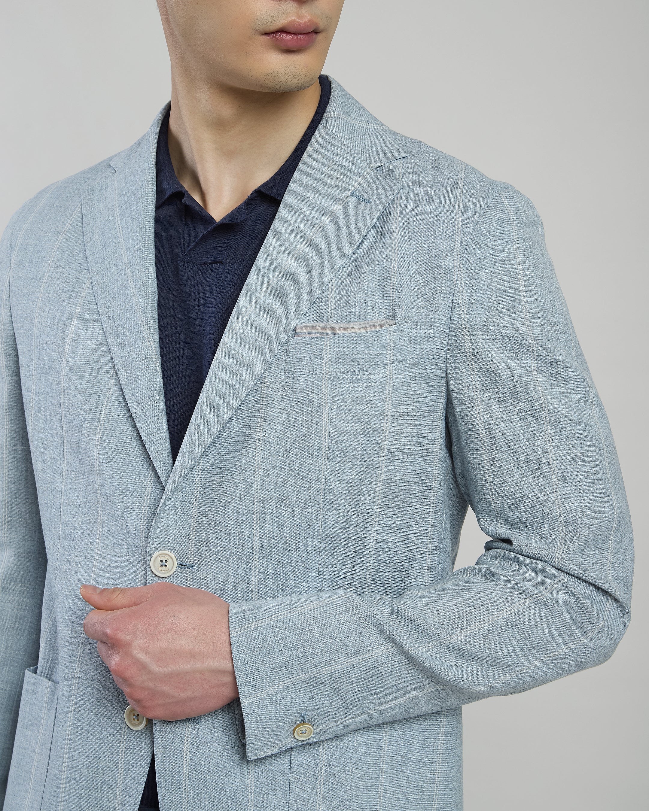 Men's Single-Breasted Wool Silk Linen Slim Jacket