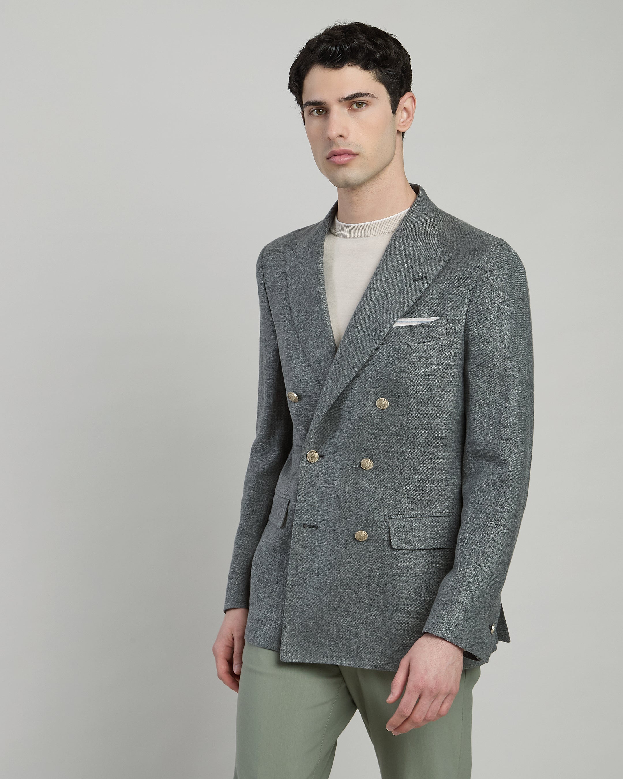 Men's Double-Breasted Linen, Wool and Silk Jacket