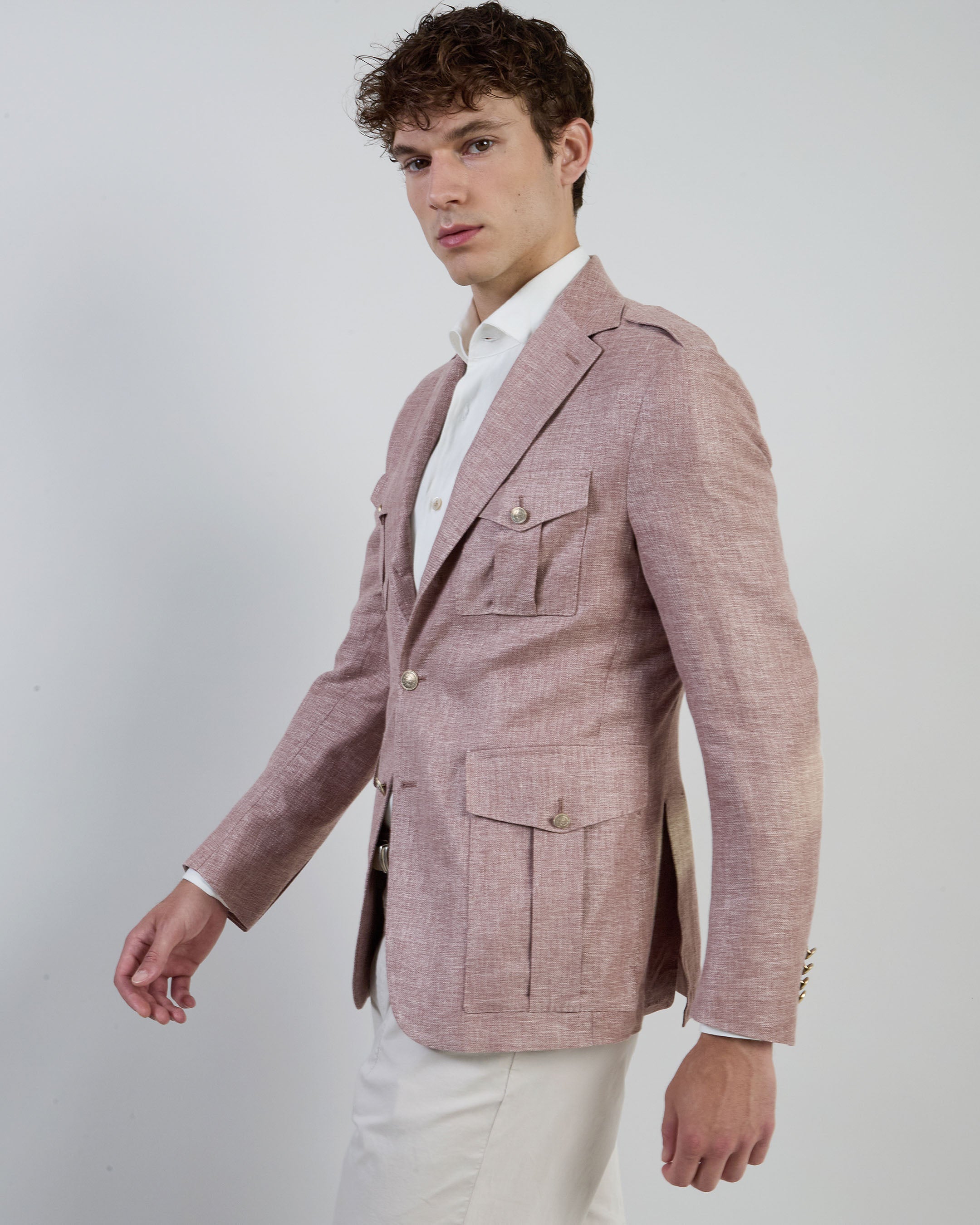 Men's Single-Breasted Linen Cashmere and Silk Jacket