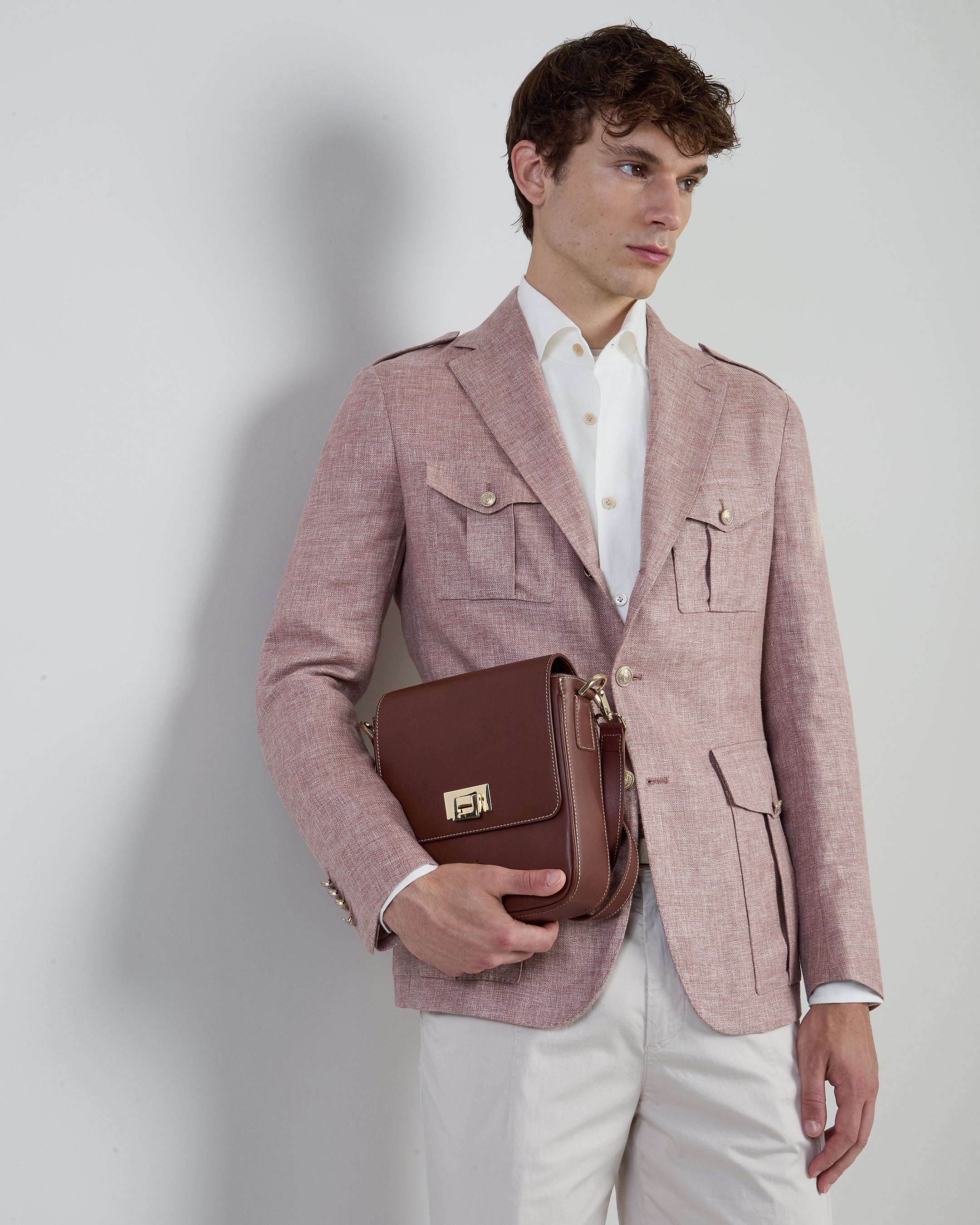 Men's Single-Breasted Linen Cashmere and Silk Jacket