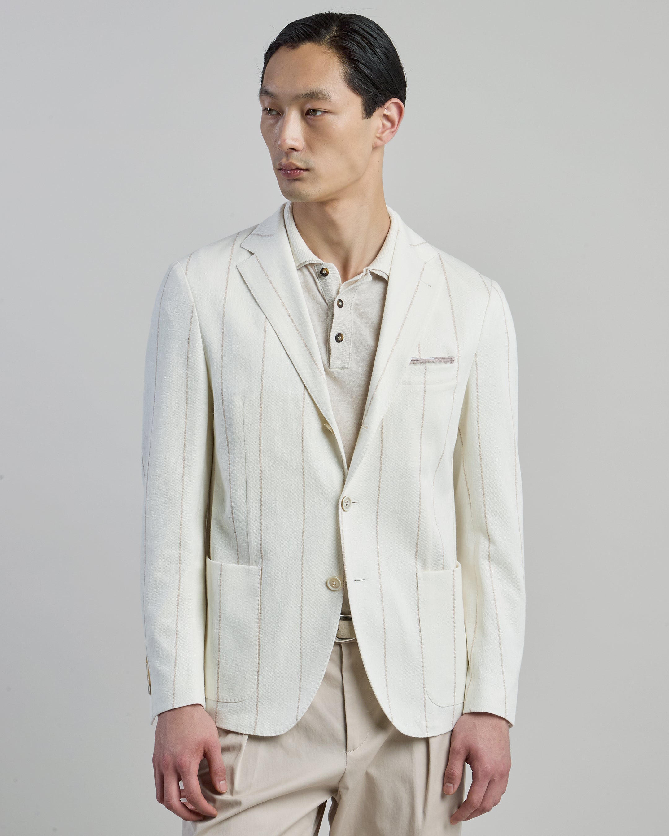 Men's Slim Fit Single-Breasted Cotton Linen Jacket - 1