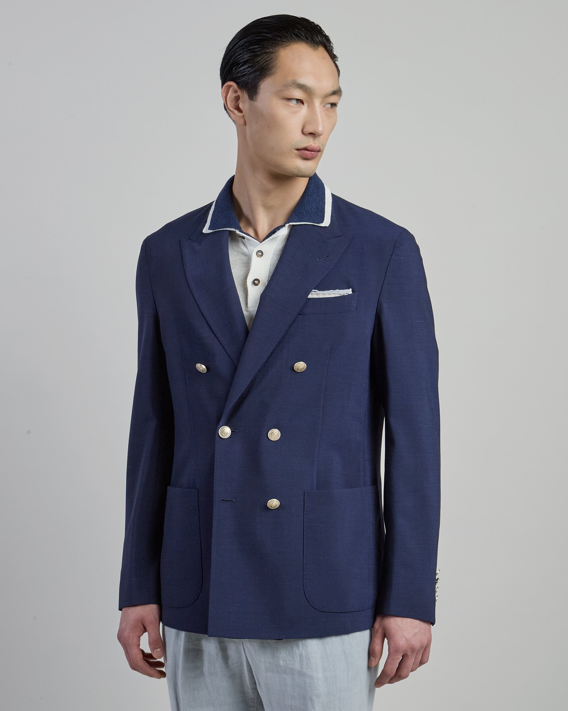 Regular Fit Bi-Stretch Wool Double-Breasted Jacket - 1