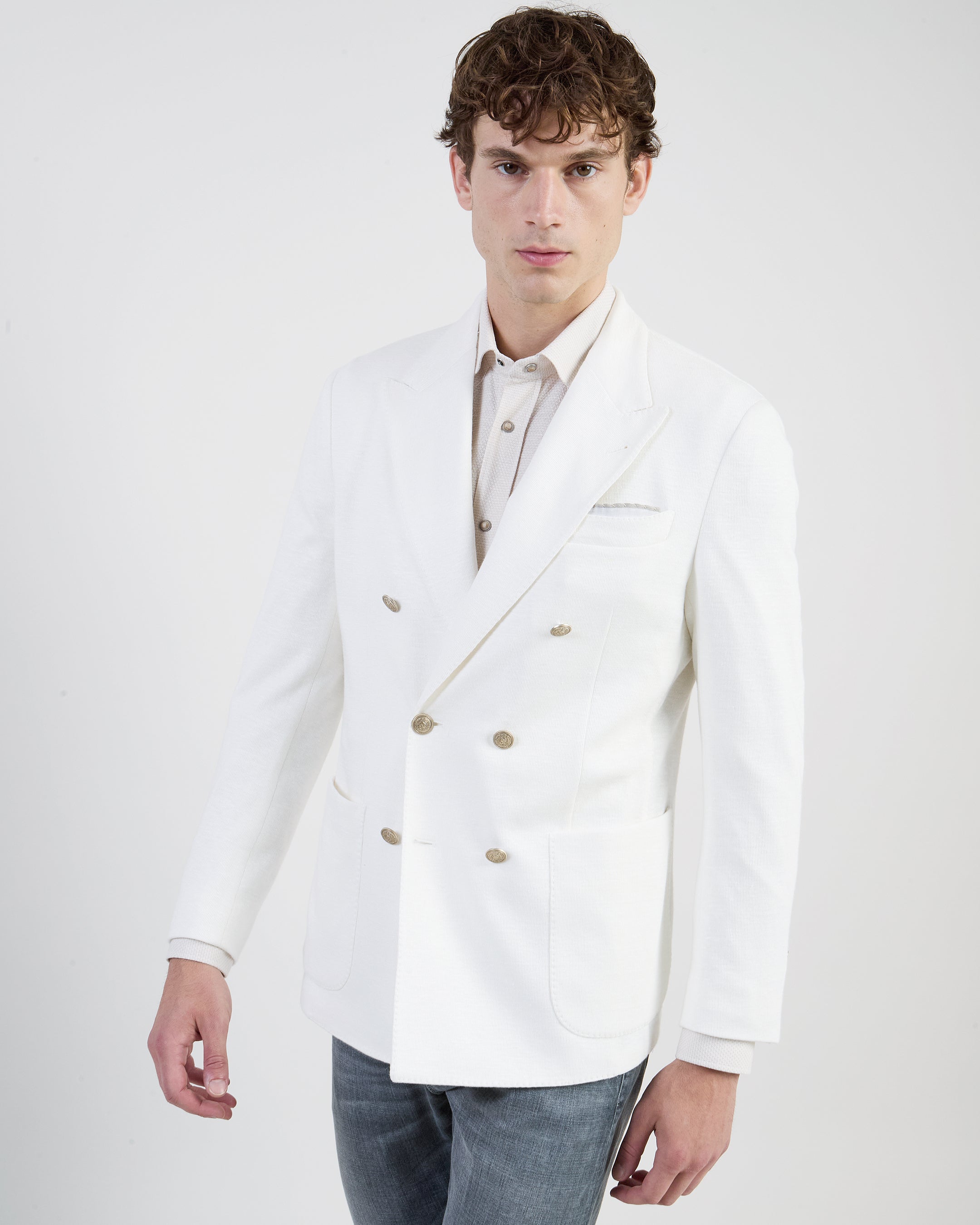 Men's Double-Breasted Linen, Cotton and Tencel Jacket