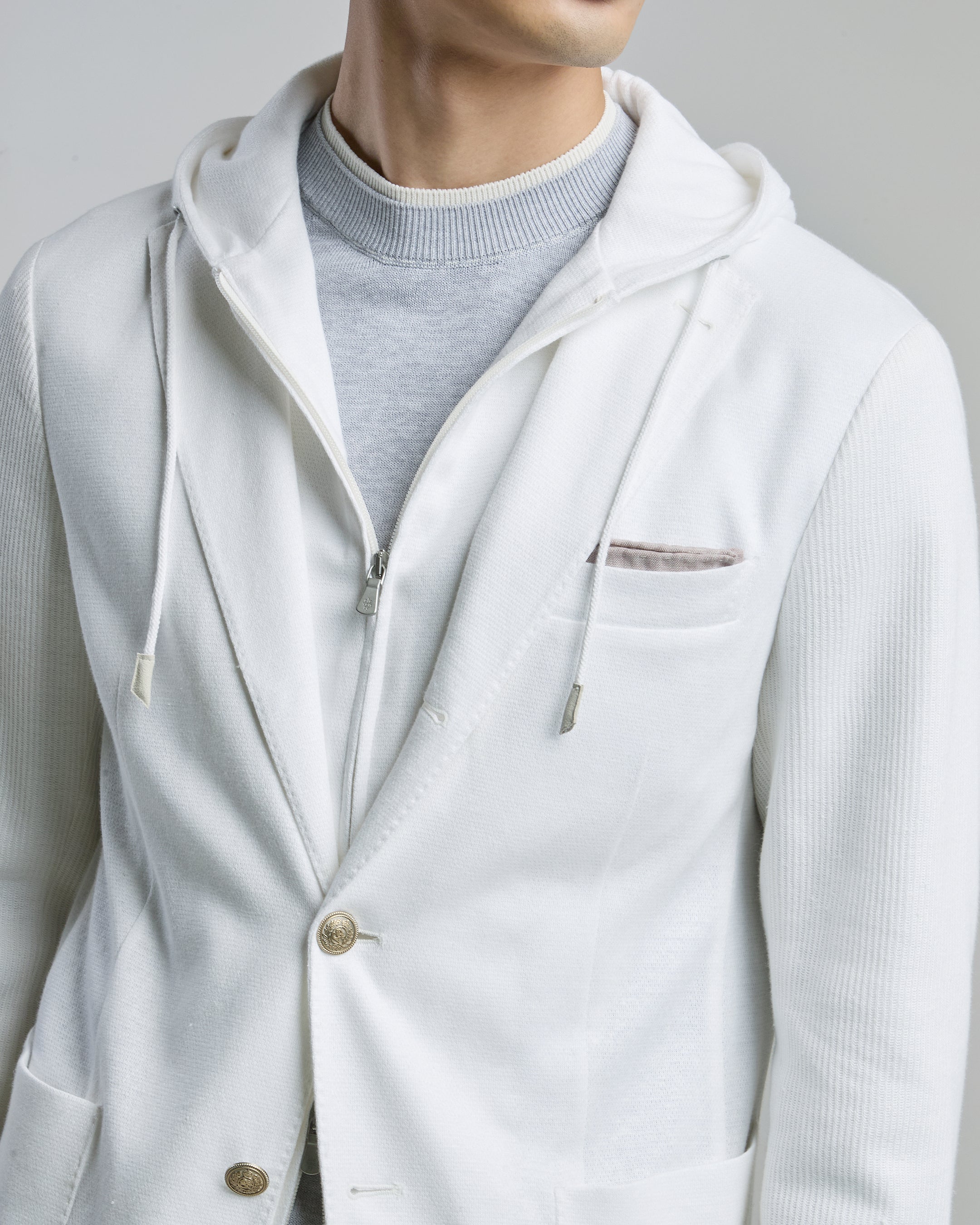 Men's Cotton Linen Bib Jacket with English Rib Stitch