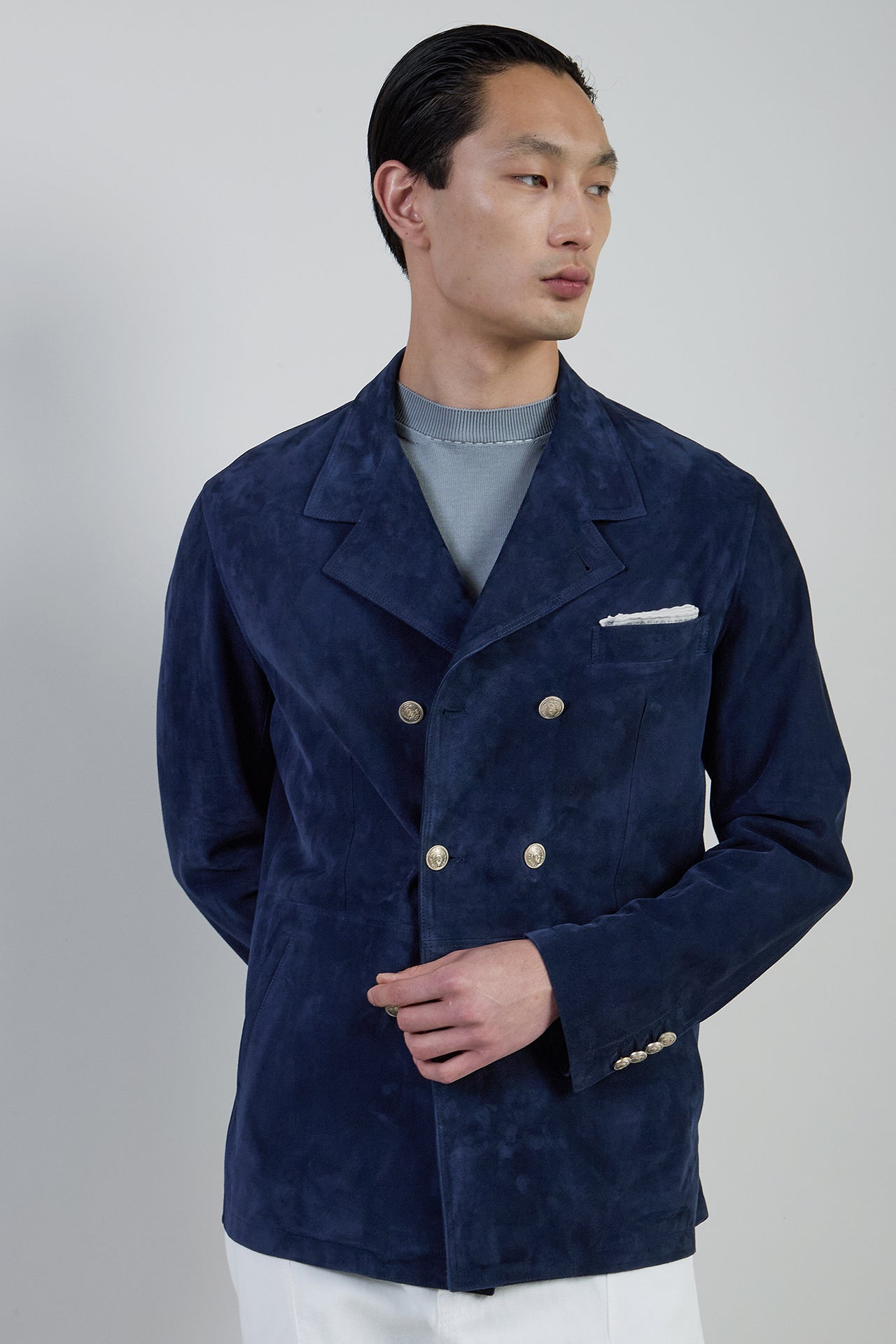 Men's Double-Breasted Suede Jacket in Nappa Finish