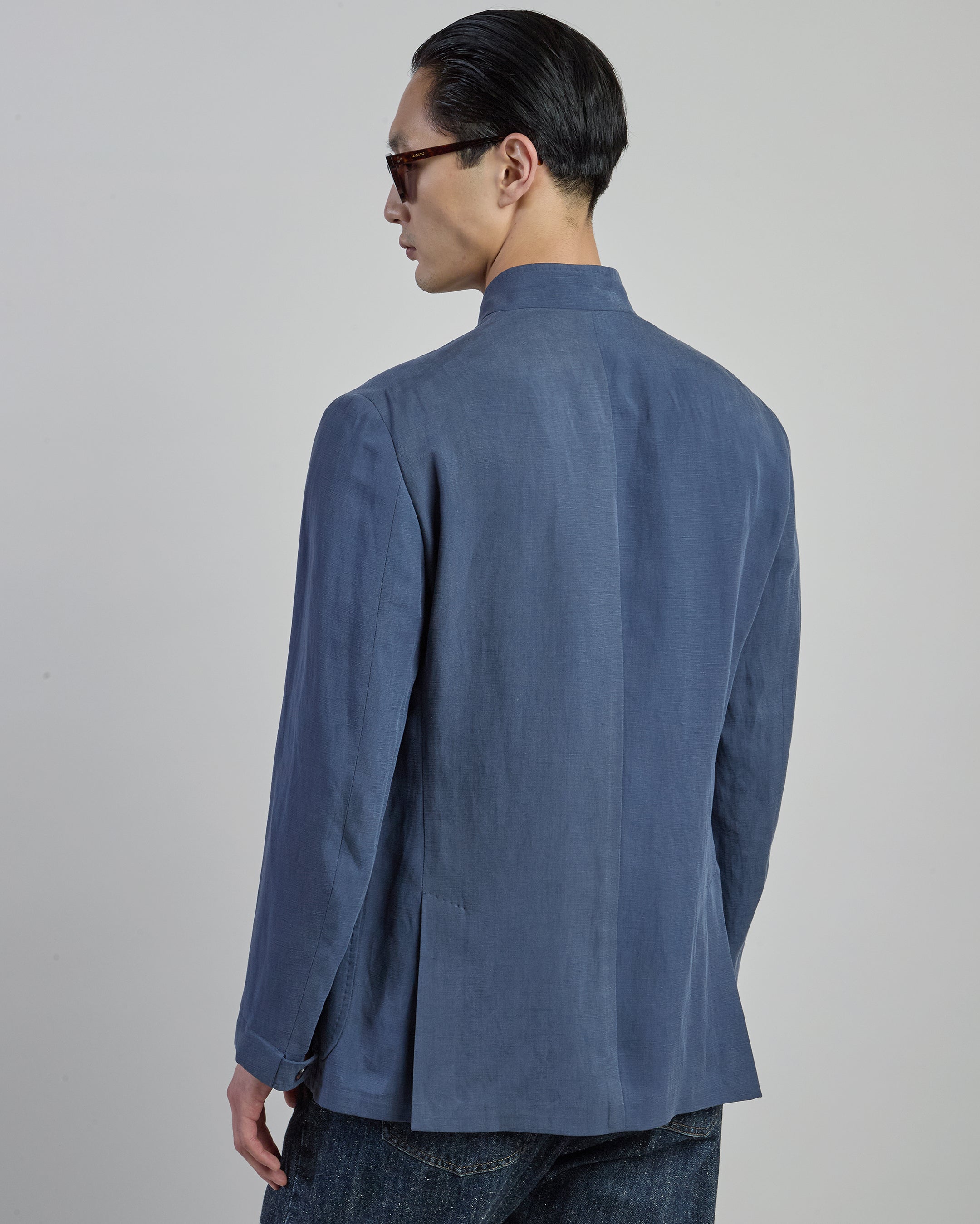 Lyocell and Linen Single-Breasted Mao Collar Jacket alternative