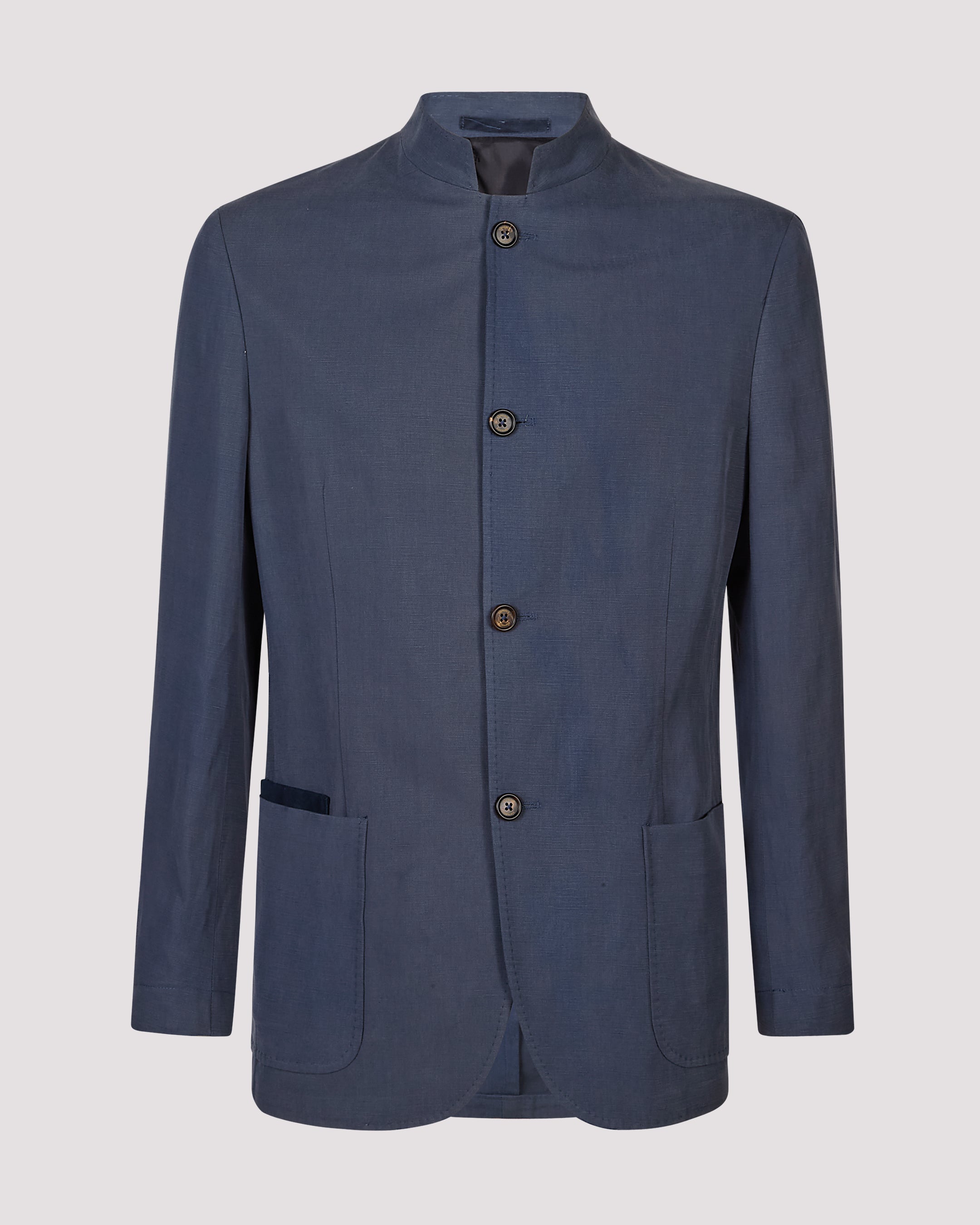 Lyocell and Linen Single-Breasted Mao Collar Jacket - 4