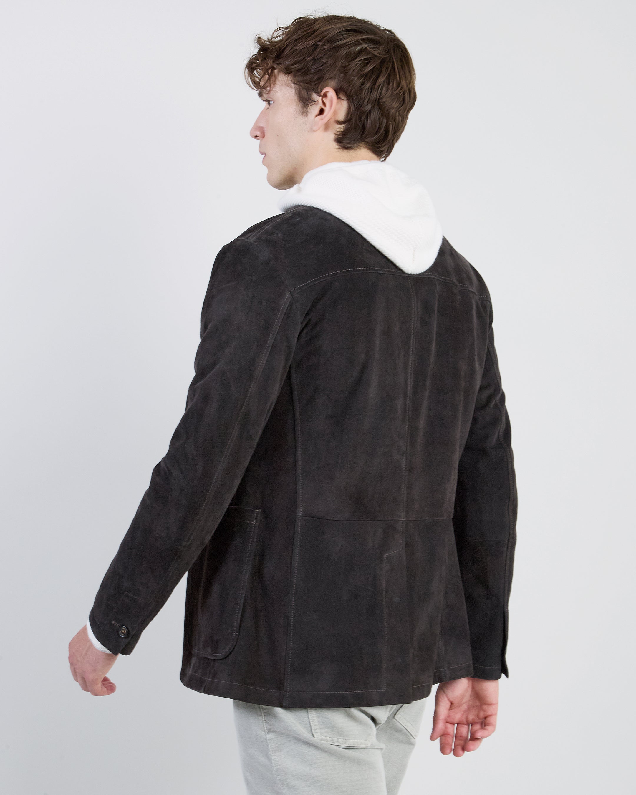 Men's Single-Breasted Resin Suede Jacket with Mock Neck - 2