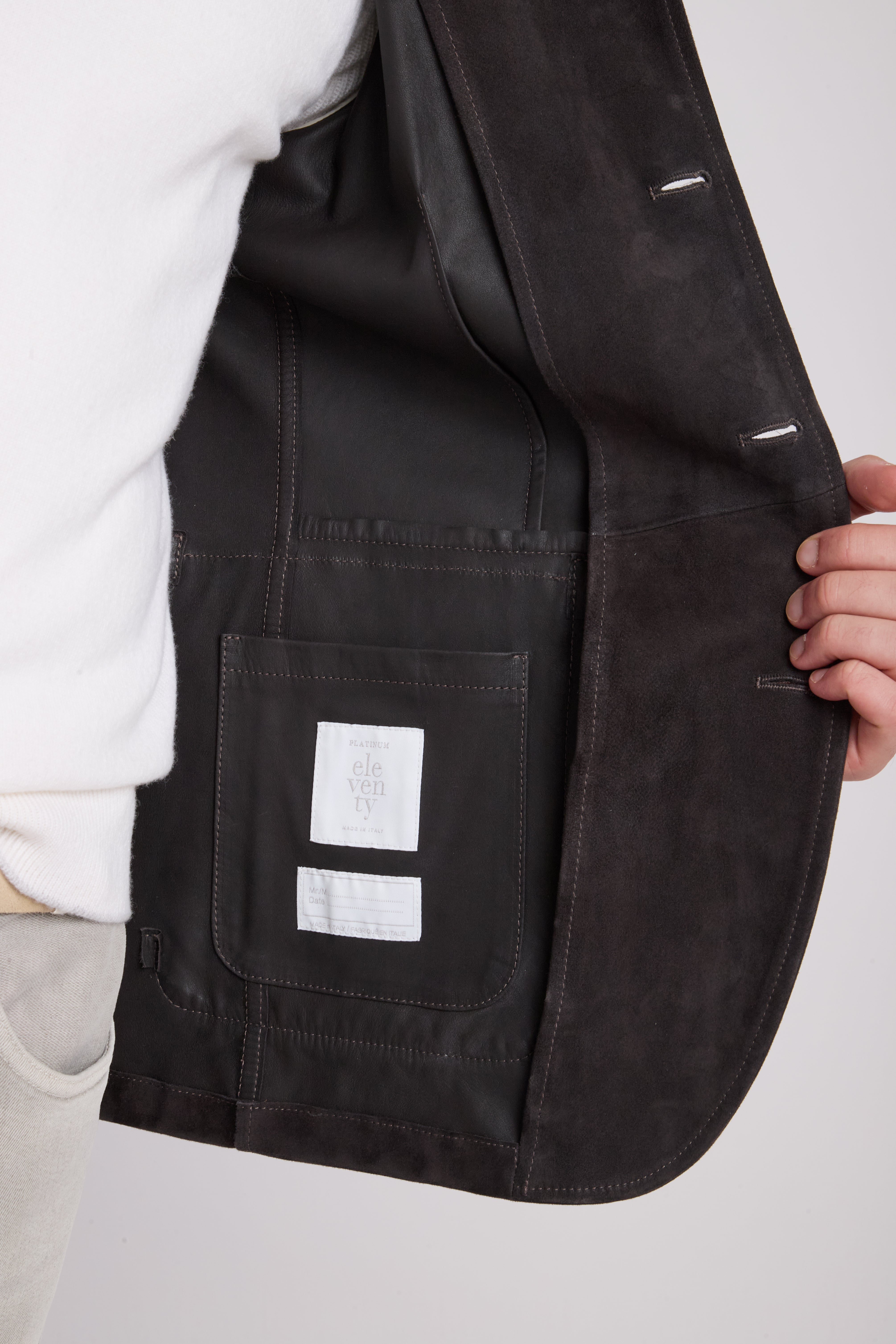 Men's Single-Breasted Resin Suede Jacket with Mock Neck