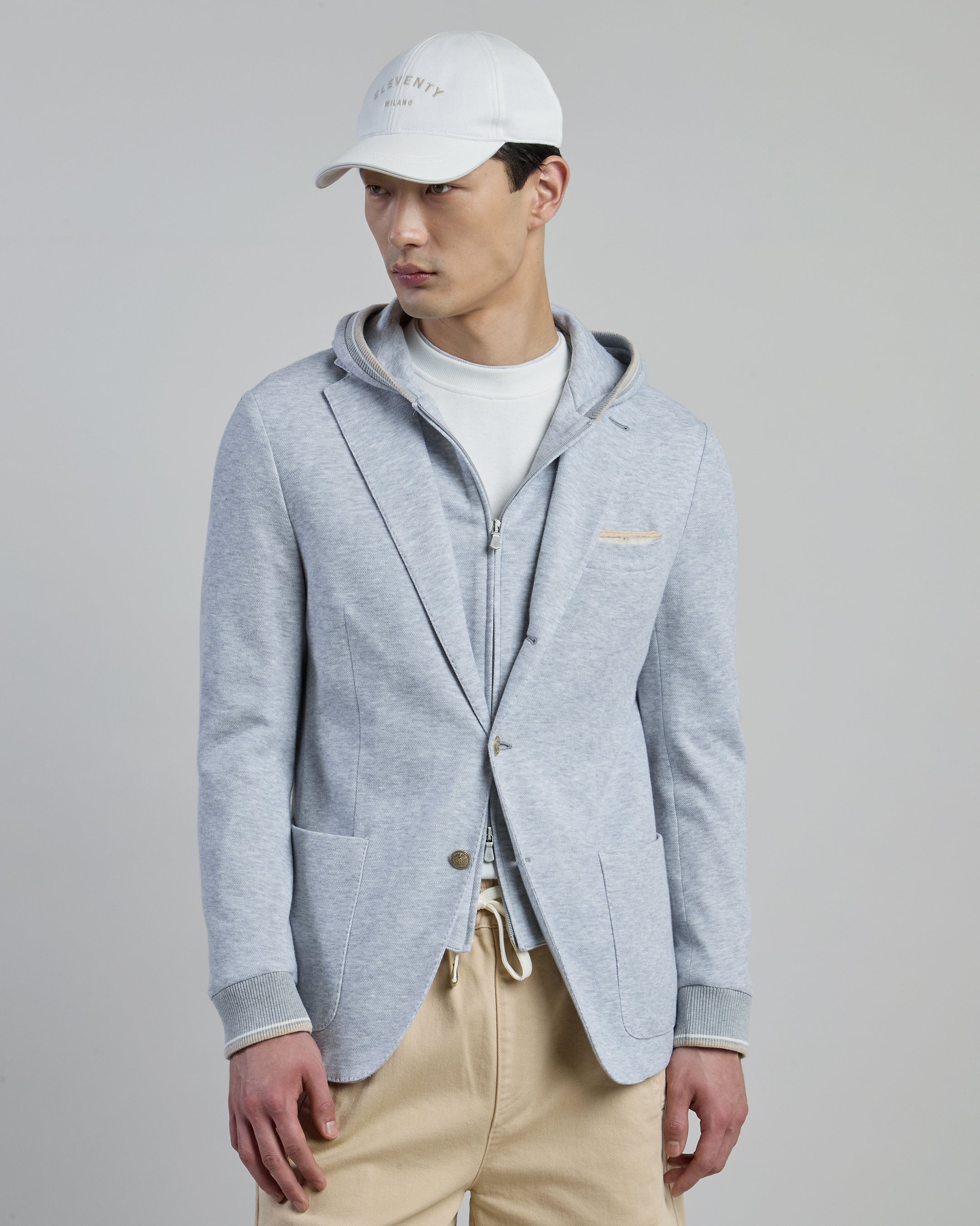 Men's Cotton Jersey Jacket with Detachable Hooded Bib - 1