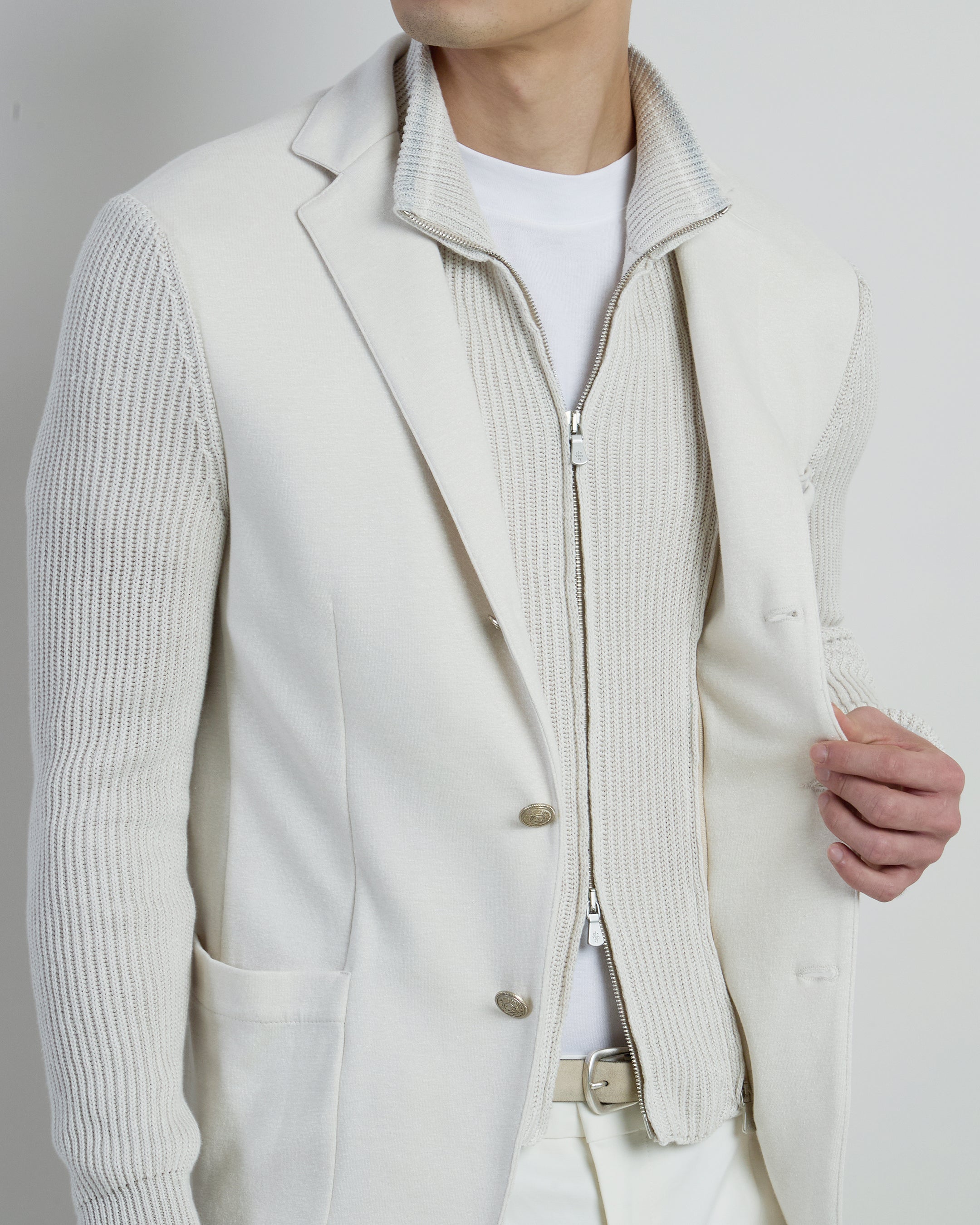 Men's Cotton Linen Single-Breasted Jacket with Bib