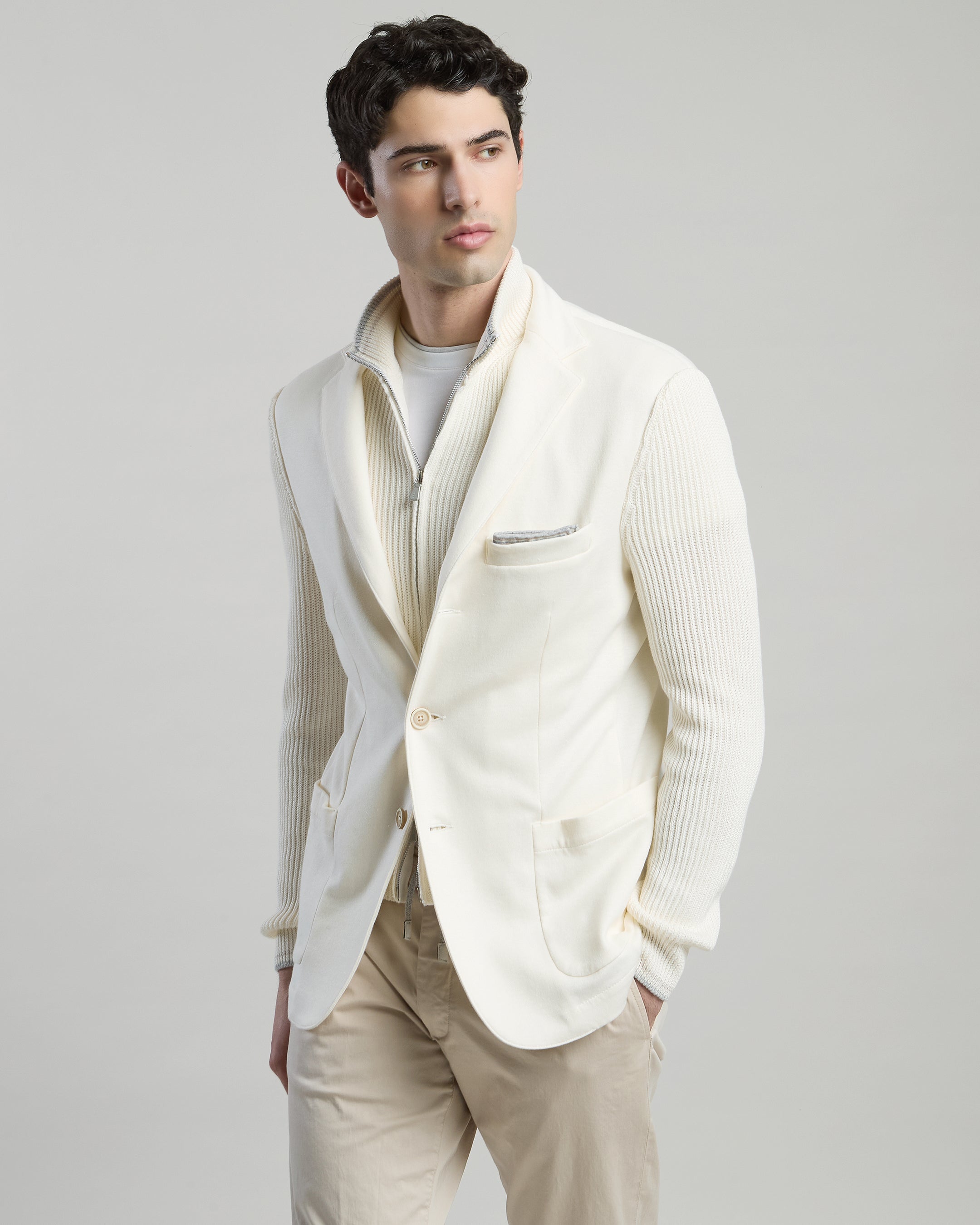 Men's Cotton Linen Jacket with Detachable Bib