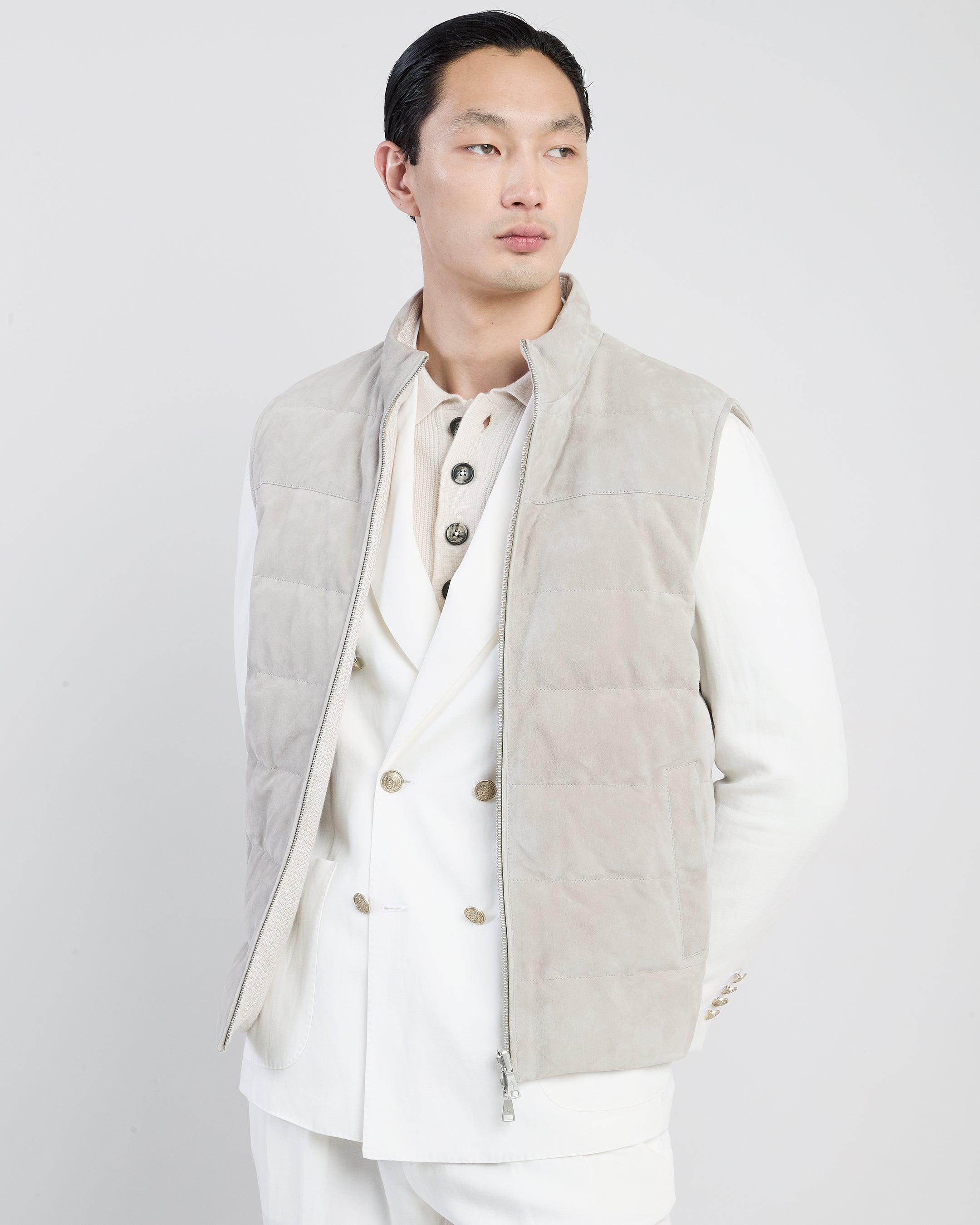 Reversible Suede and English Rib Jersey Vest - 4