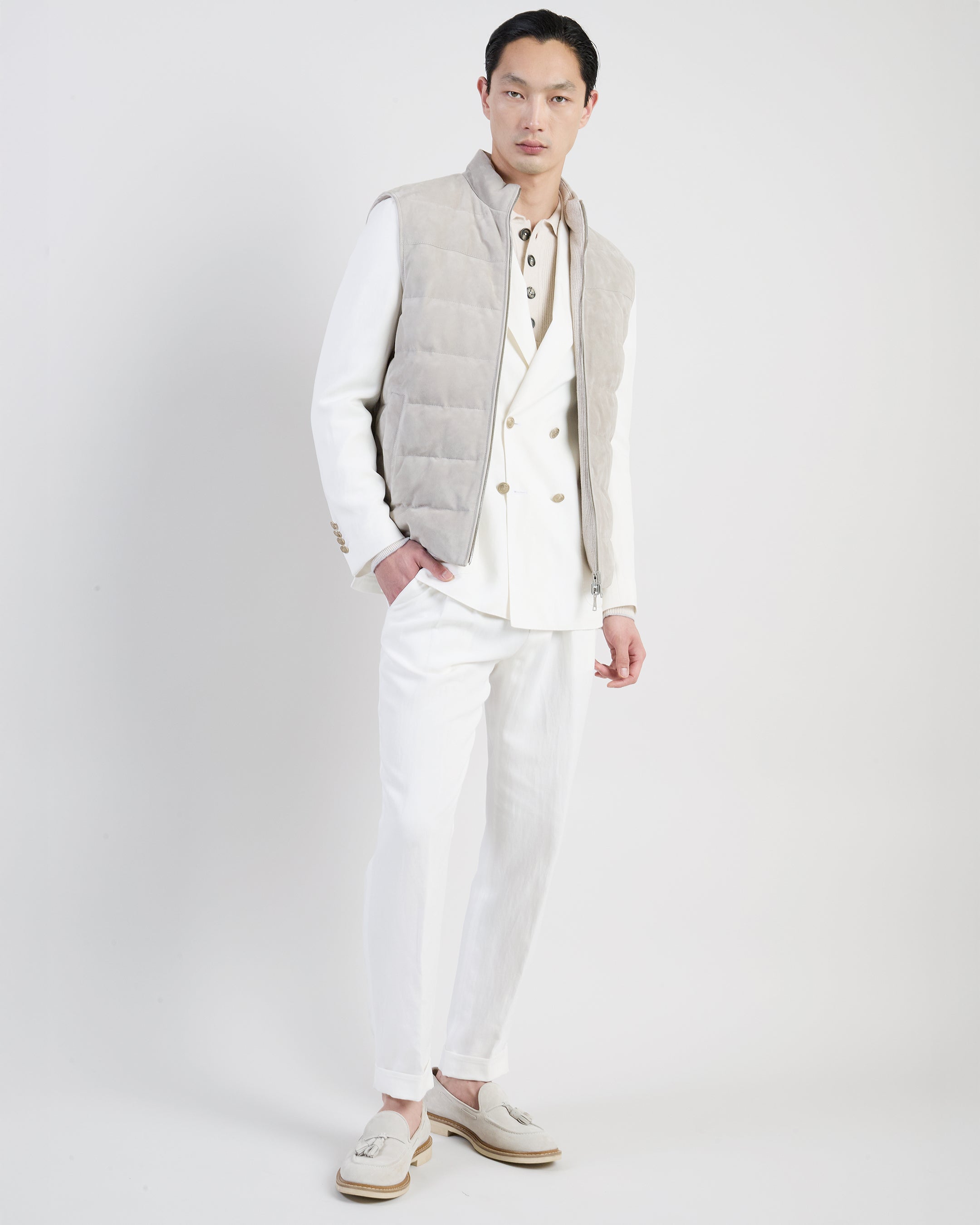 Reversible Suede and English Rib Jersey Vest - 5