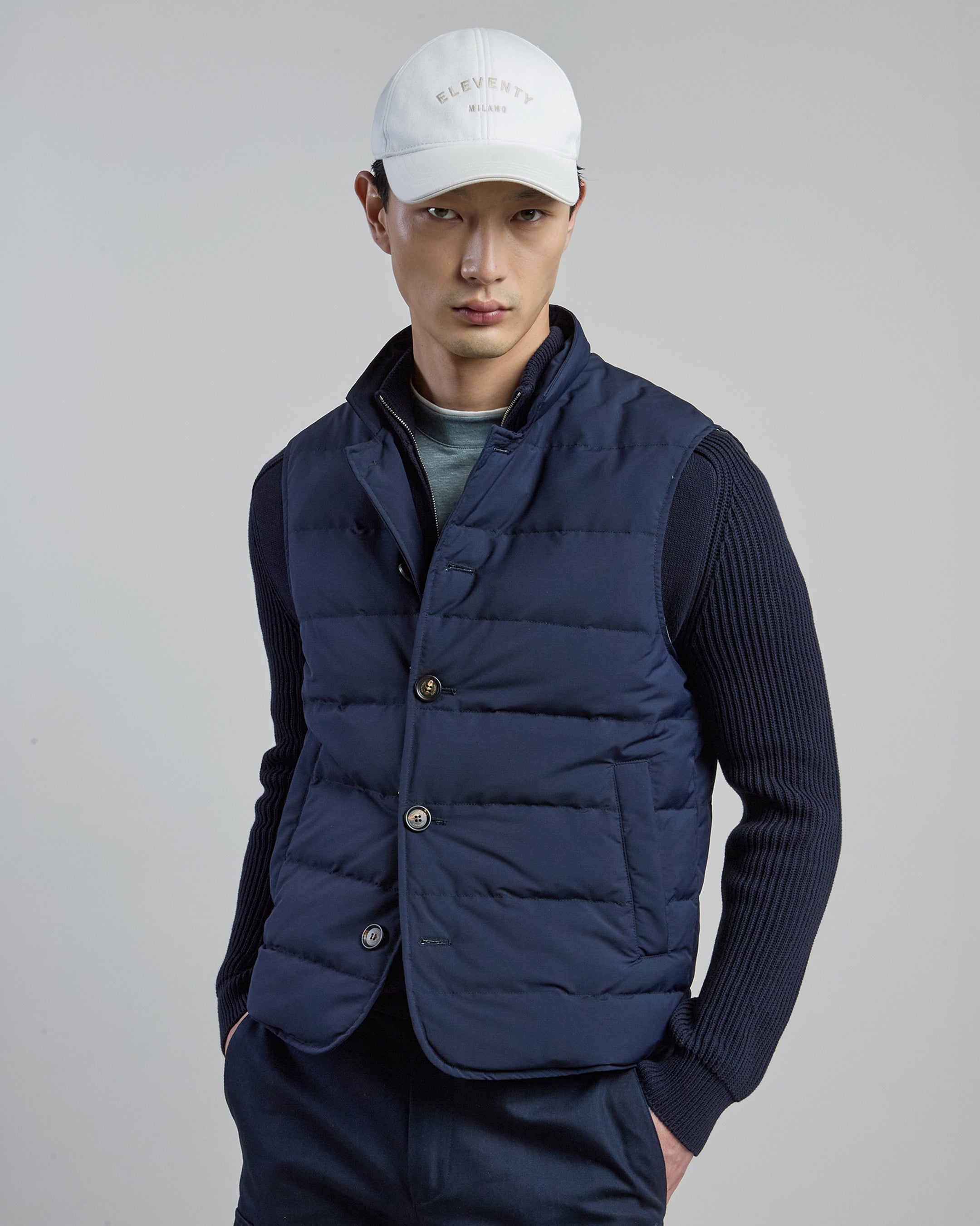 Men's Wool and Nylon Padded Vest with Mandarin Collar - 1