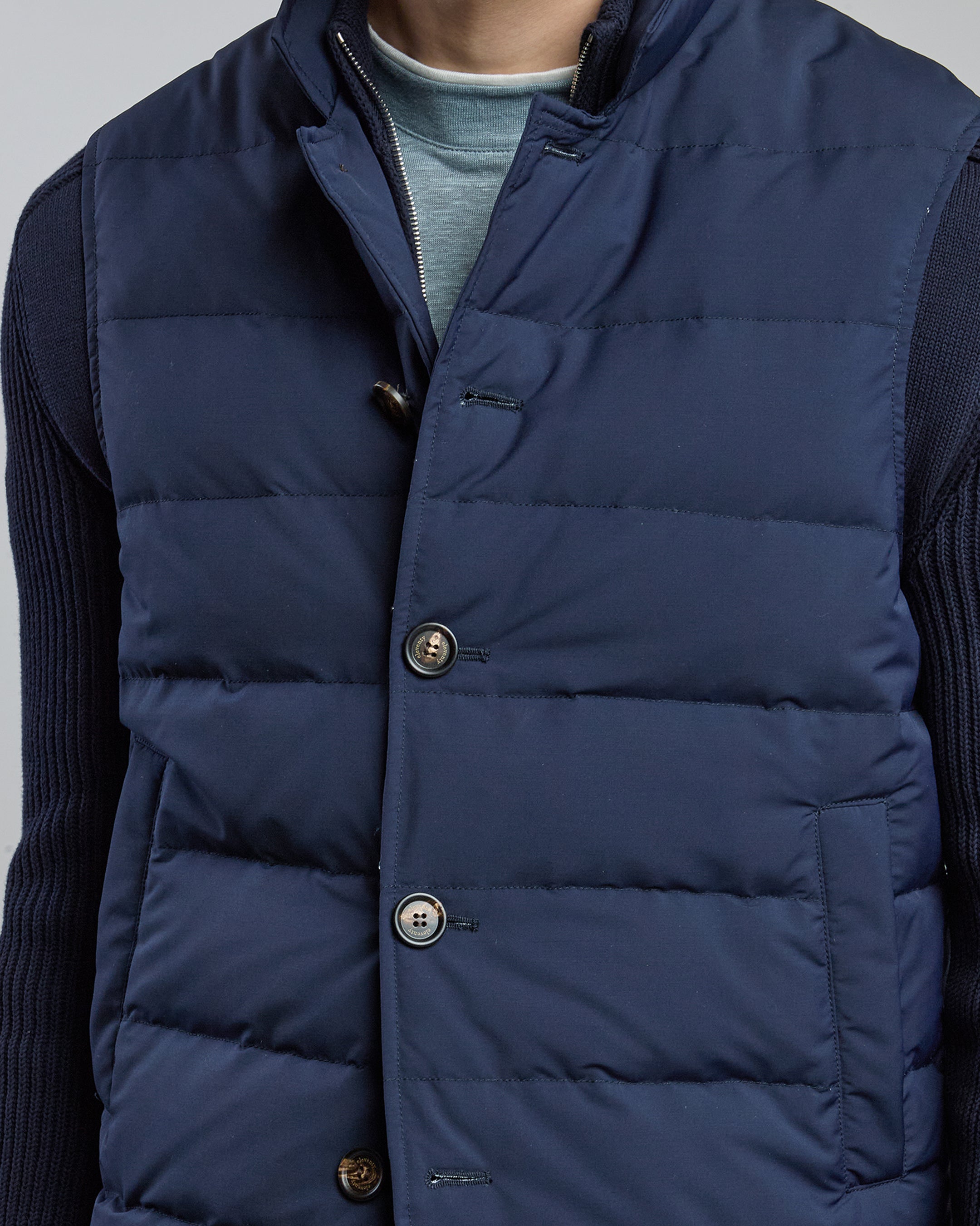 Men's Wool and Nylon Padded Vest with Mandarin Collar - 3