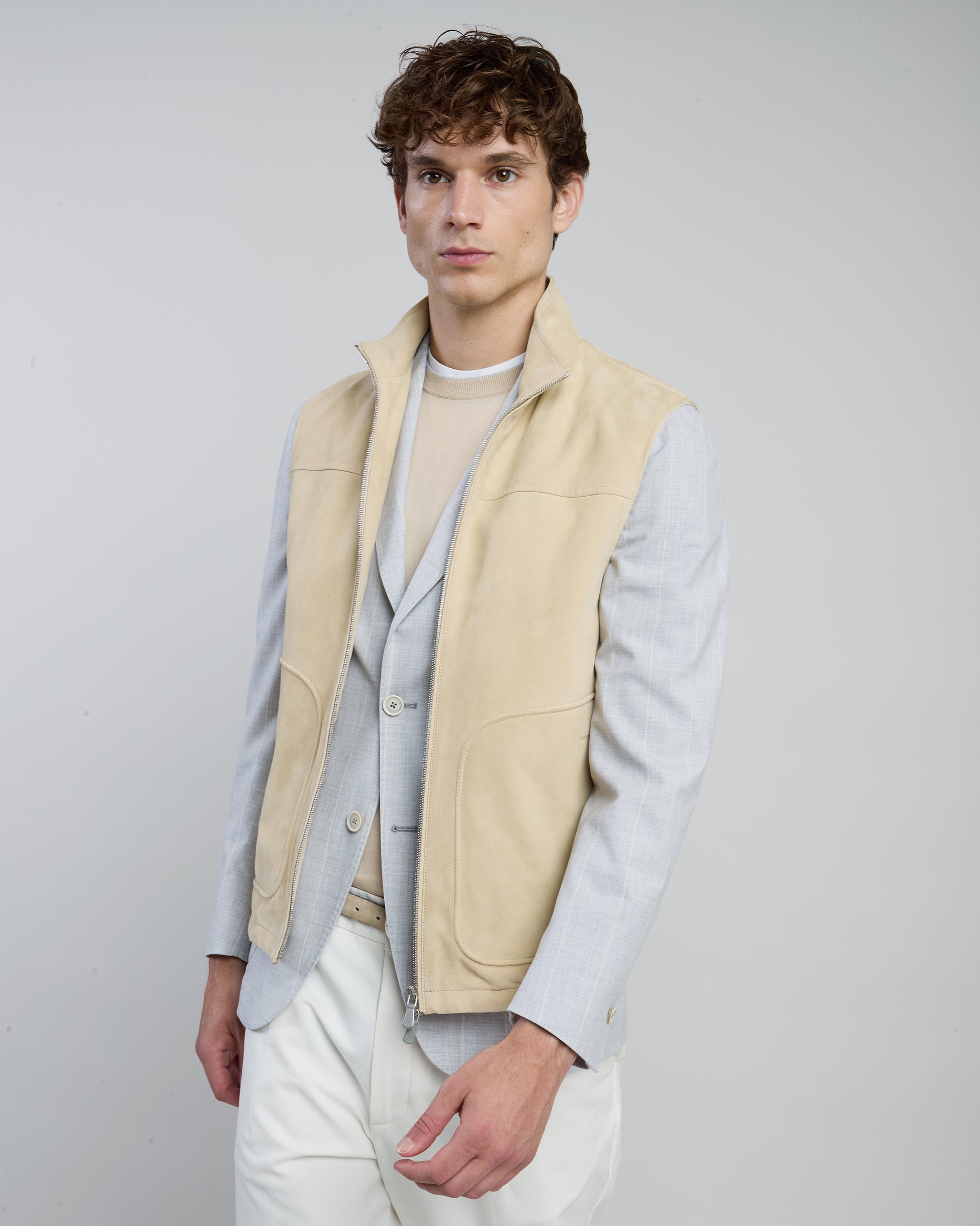 Men's Premium Suede Full-Zip Vest with Standing Collar