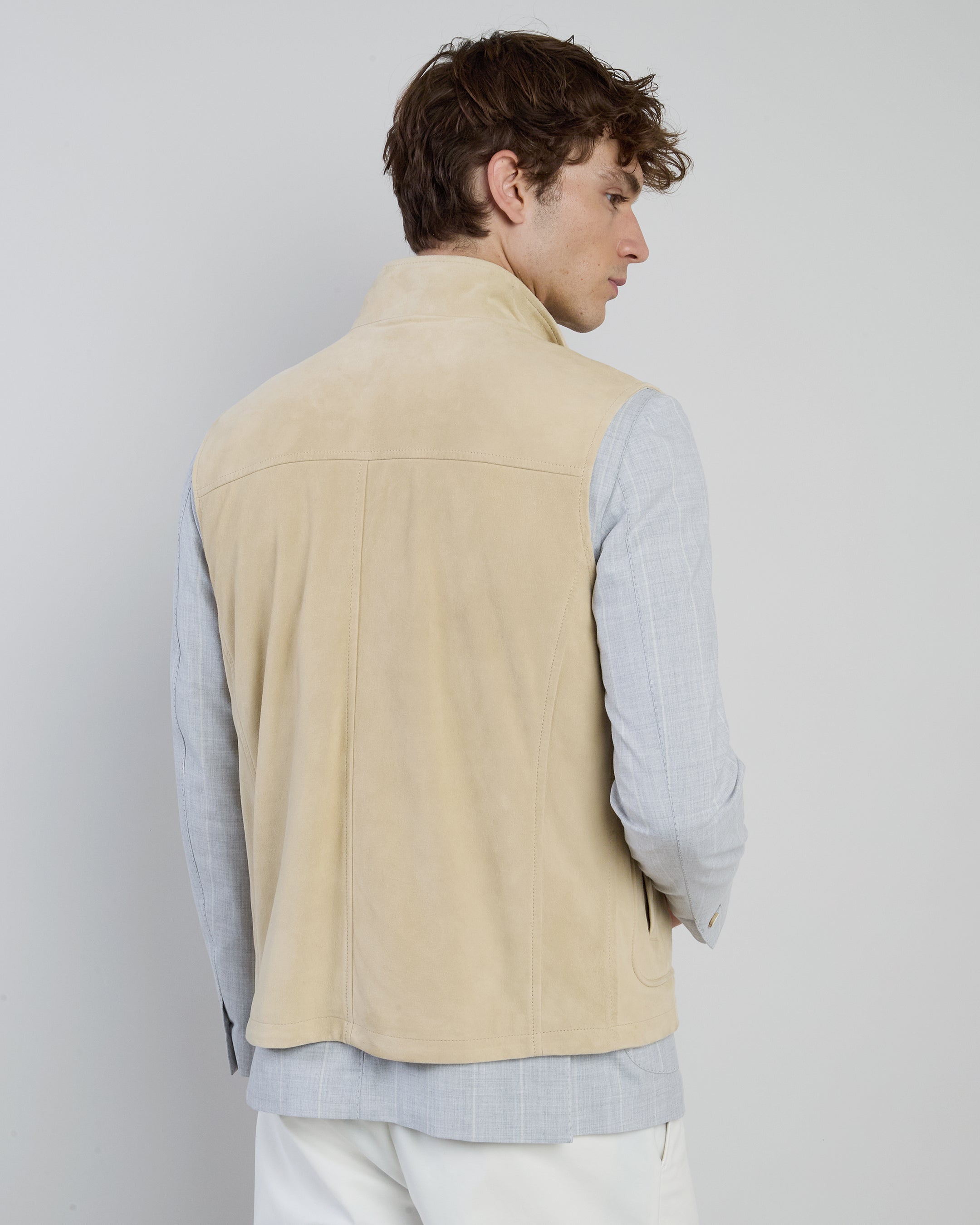 Men's Premium Suede Full-Zip Vest with Standing Collar - 2