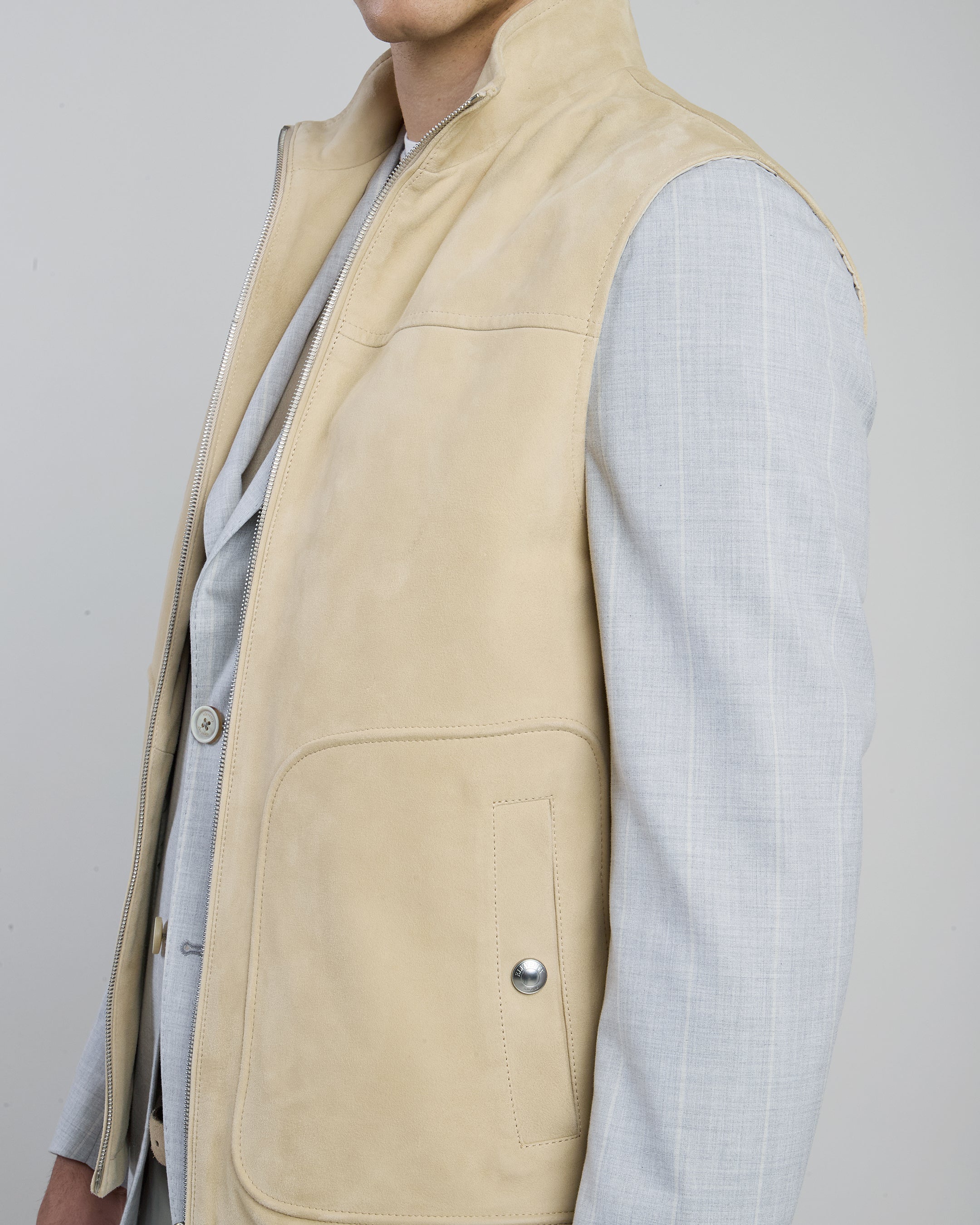 Men's Premium Suede Full-Zip Vest with Standing Collar - 3