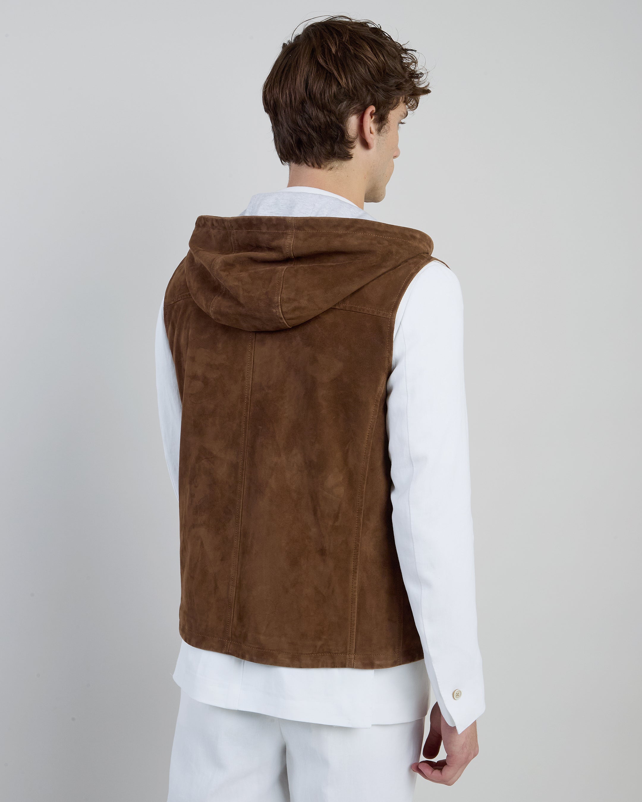 Men's Suede Hooded Vest in Premium Sheepskin Leather alternative