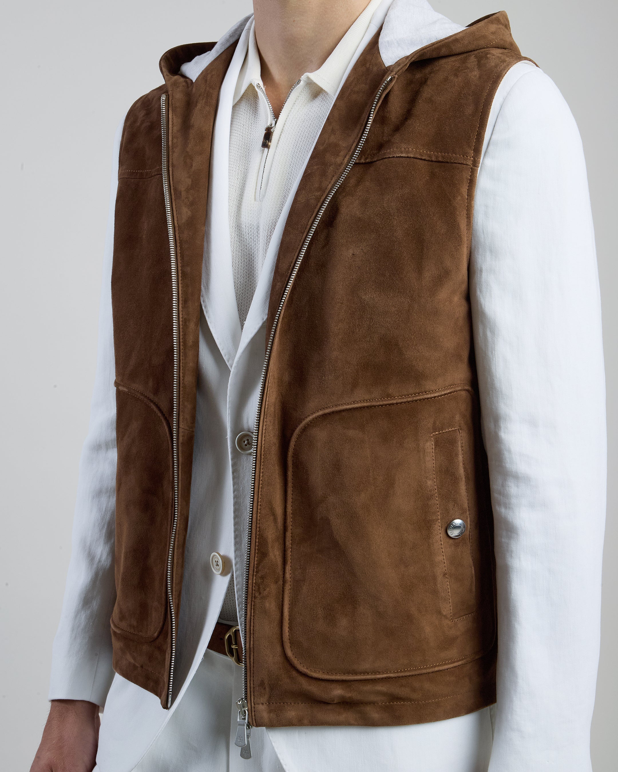 Men's Suede Hooded Vest in Premium Sheepskin Leather - 3