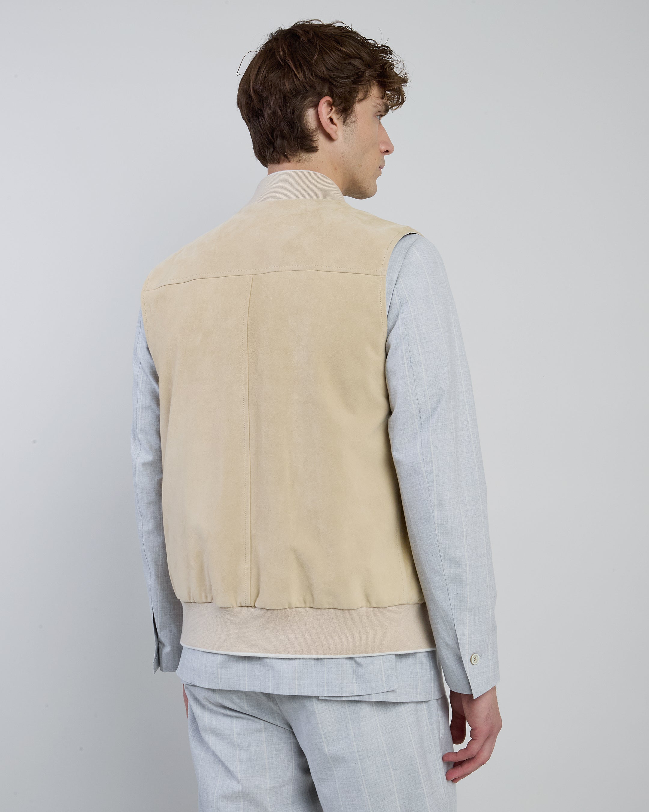 Men's Velvet Suede Bomber Vest in Sheepskin Leather - 2