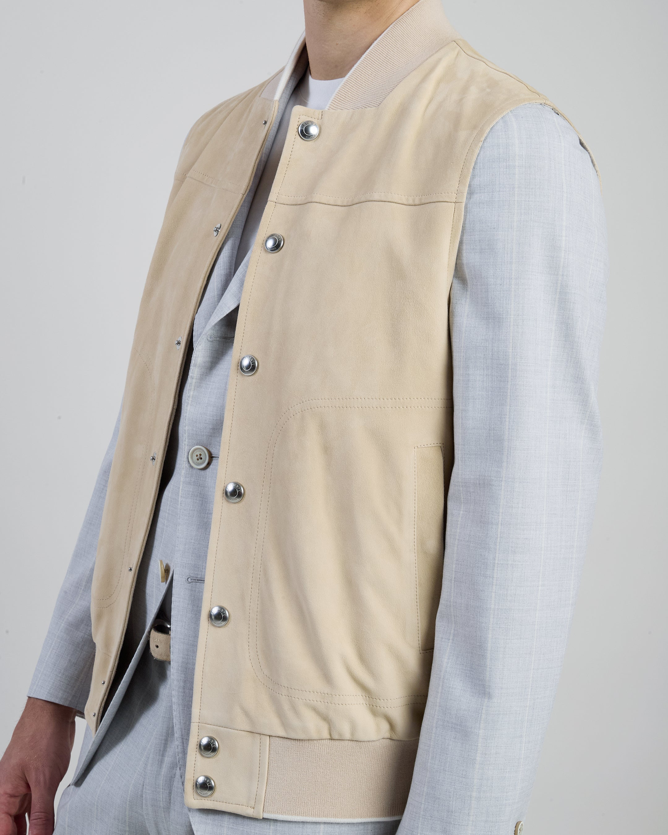 Men's Velvet Suede Bomber Vest in Sheepskin Leather - 3