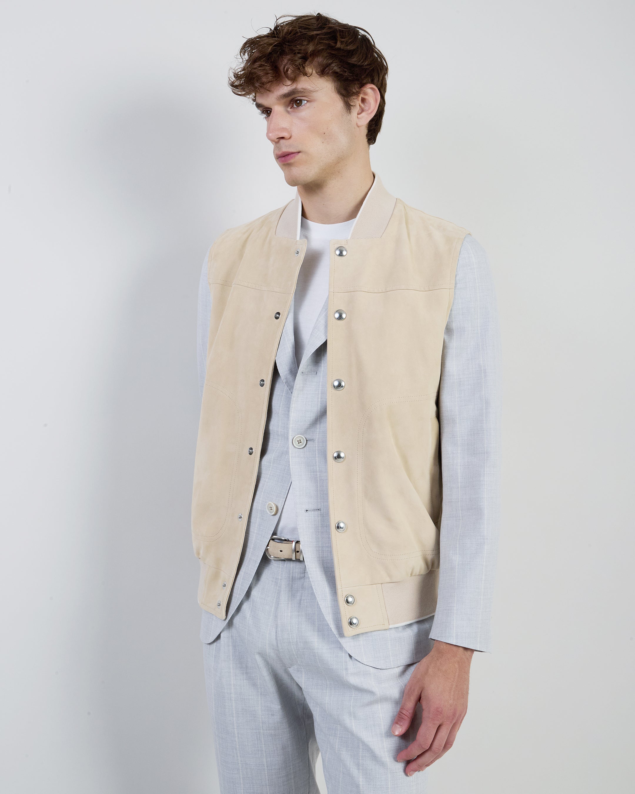 Men's Velvet Suede Bomber Vest in Sheepskin Leather