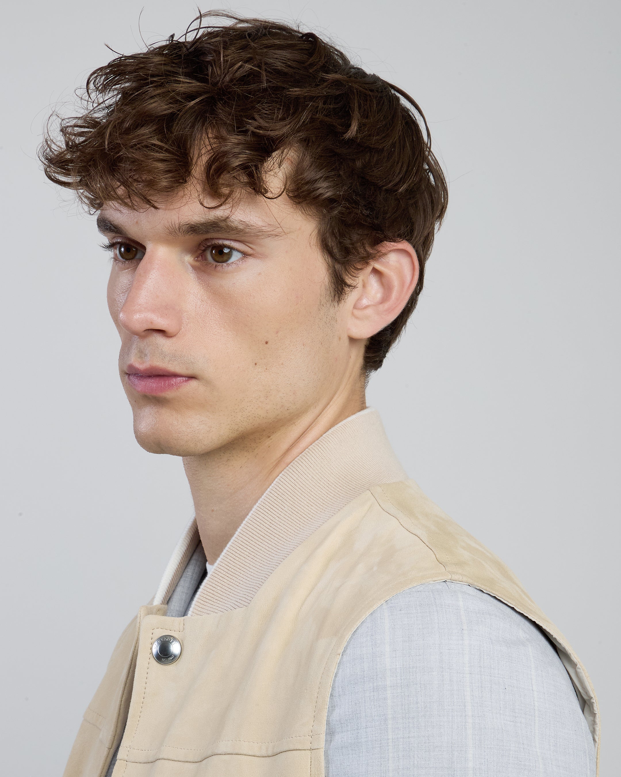 Men's Velvet Suede Bomber Vest in Sheepskin Leather