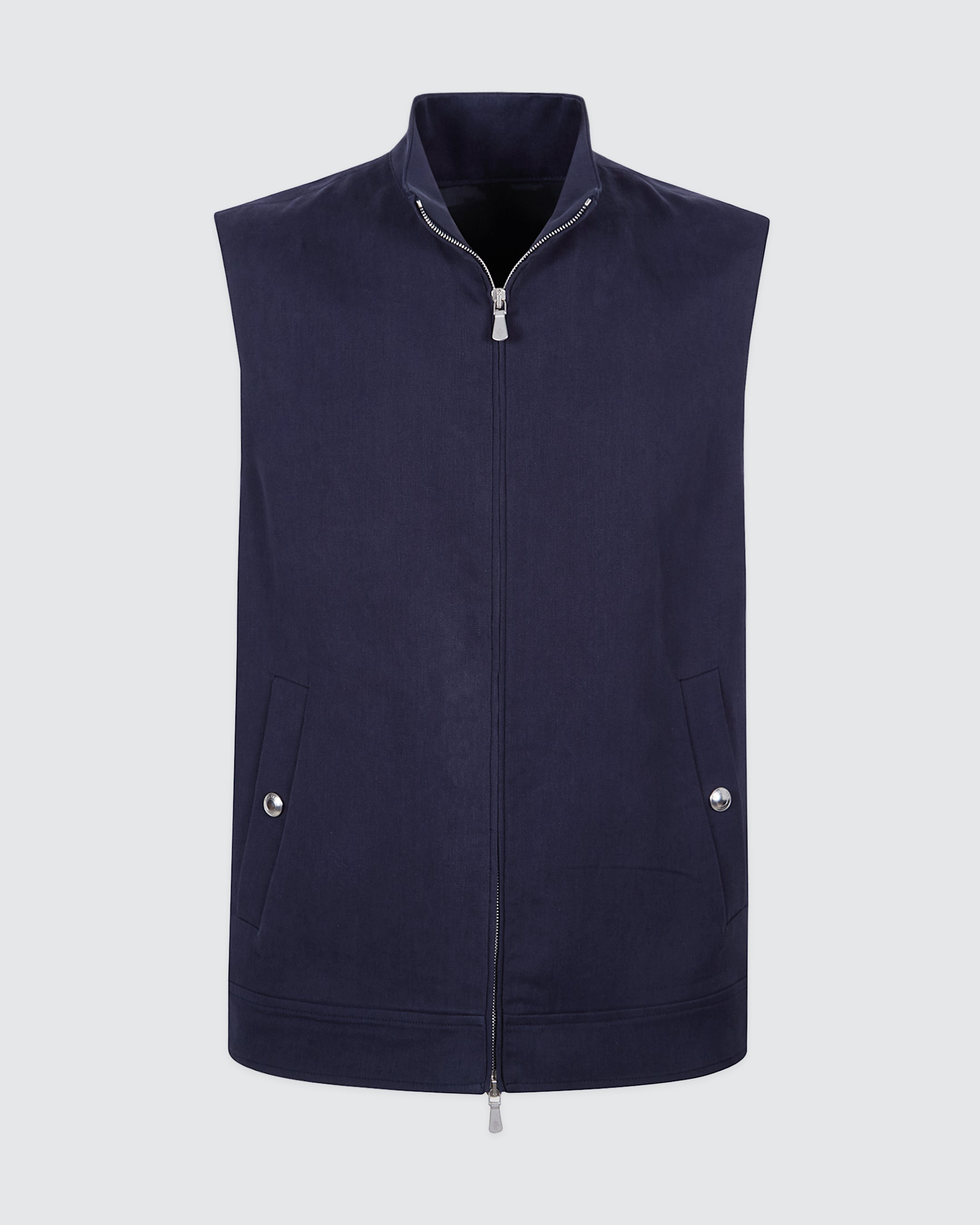 Men's Full-Zip Relaxed Fit Linen Vest with Stand Collar - 5