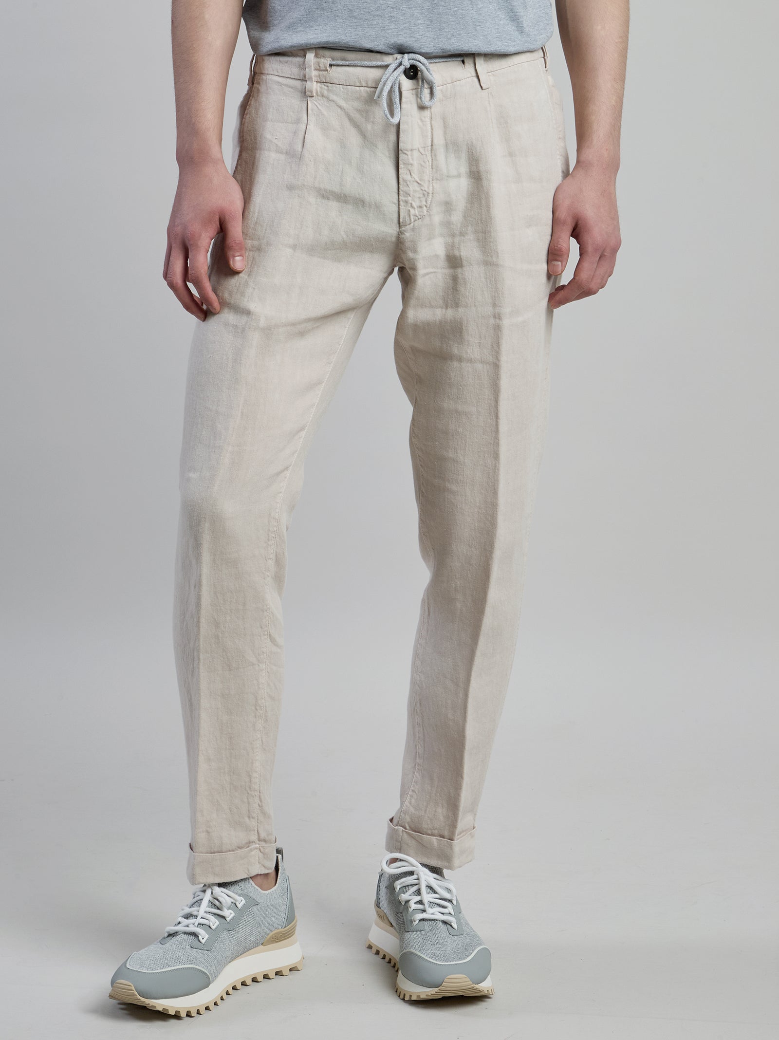 Men's Slim Fit Garment-Dyed Linen Jogger Trousers - 4