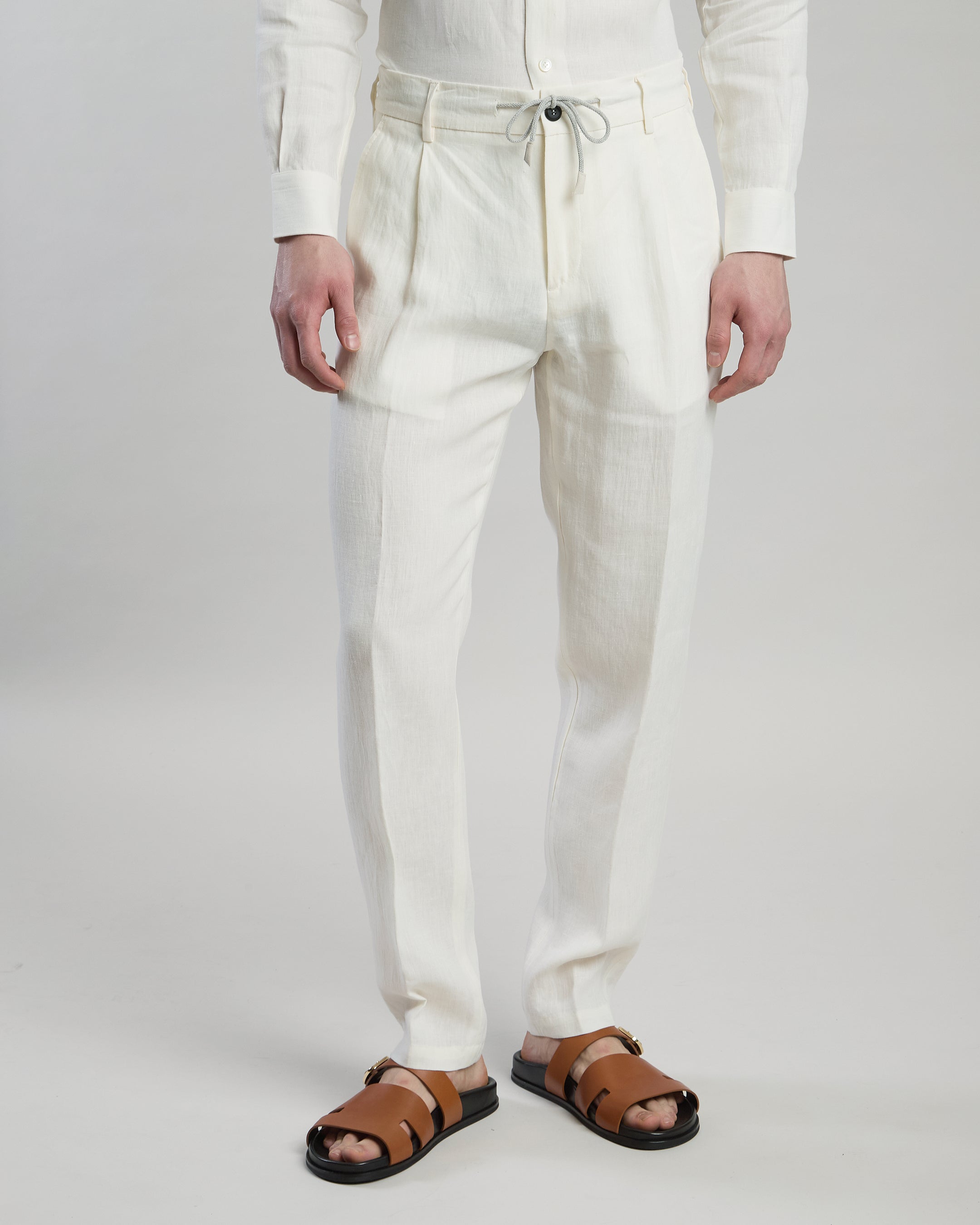 Men's Linen Jogger Trousers with Pleats and Drawstring