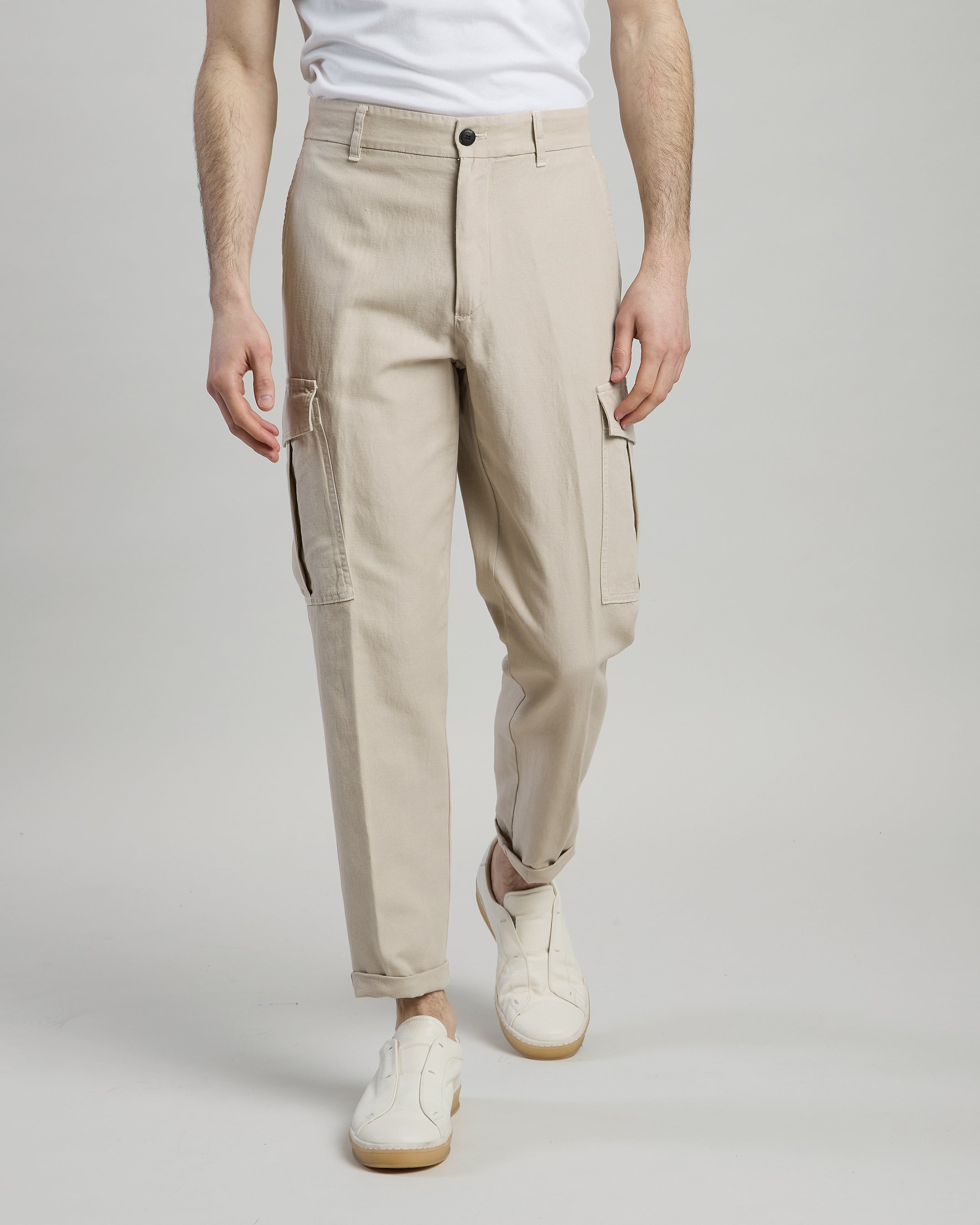 Men's Cotton Linen Garment-Dyed Cargo Trousers - 1