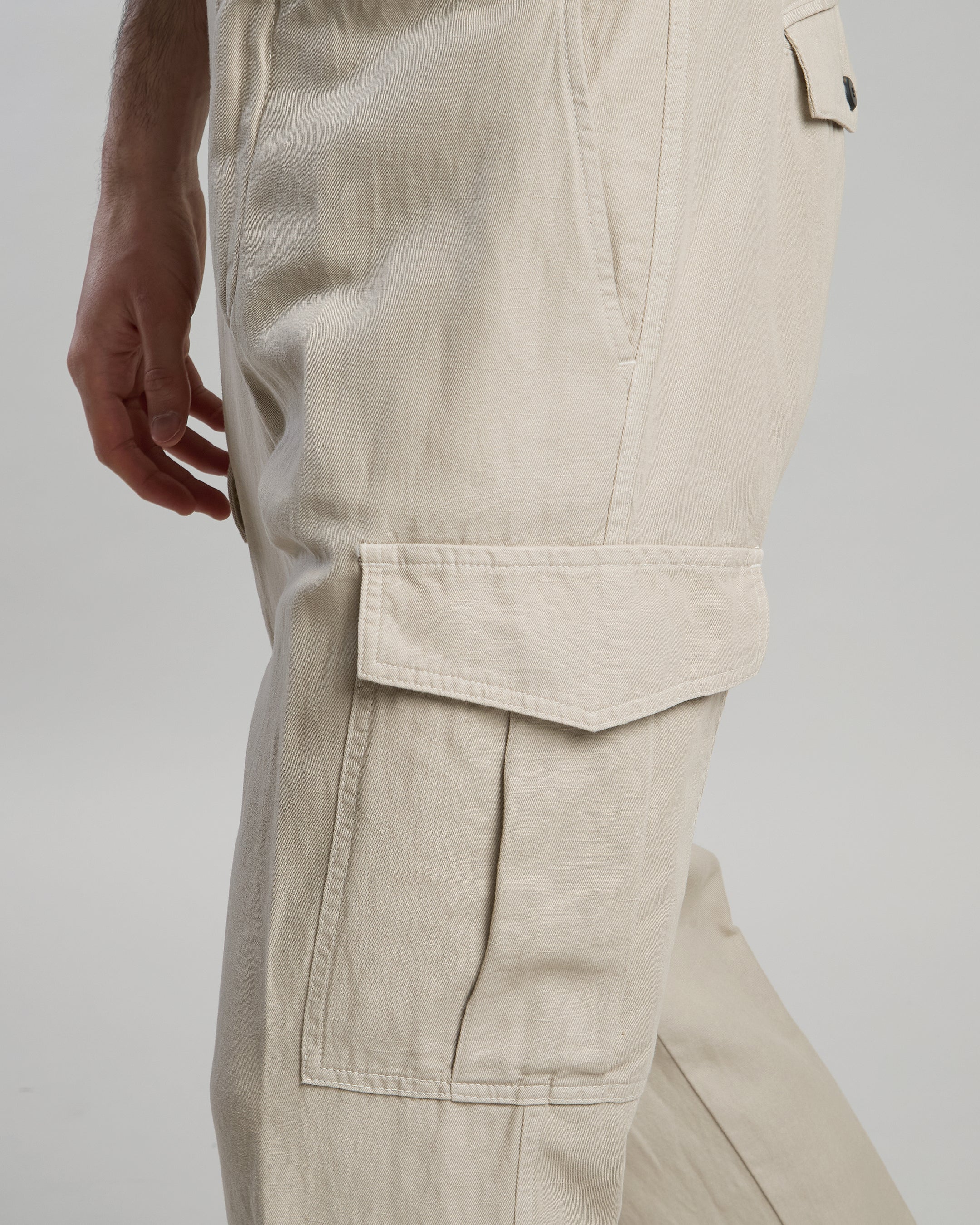 Men's Cotton Linen Garment-Dyed Cargo Trousers - 3