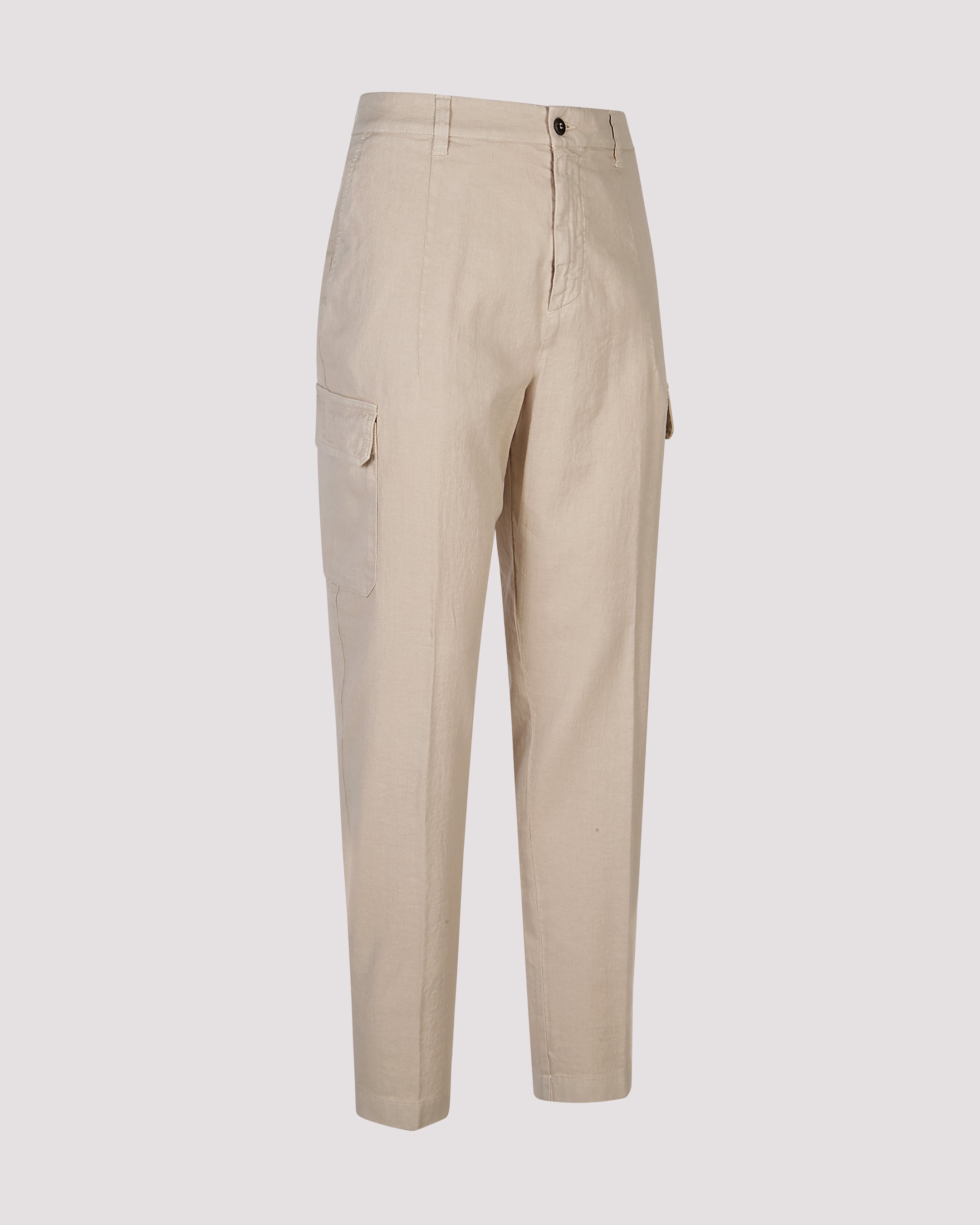 Men's Relaxed Fit Cargo Trousers in Cotton and Linen Blend - 6